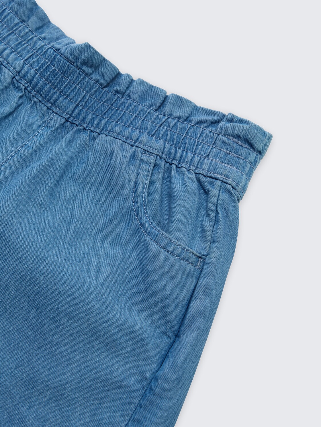 Jeans Shorts - mid stone bright blue denim - Detail-Model-Ansicht