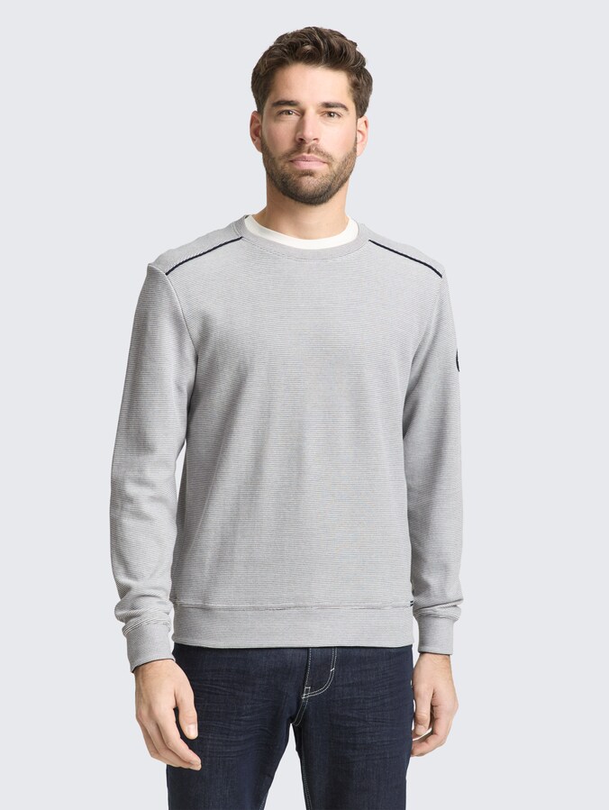 Sweatshirt with logo badge by Men, offwhite navy stripe structure