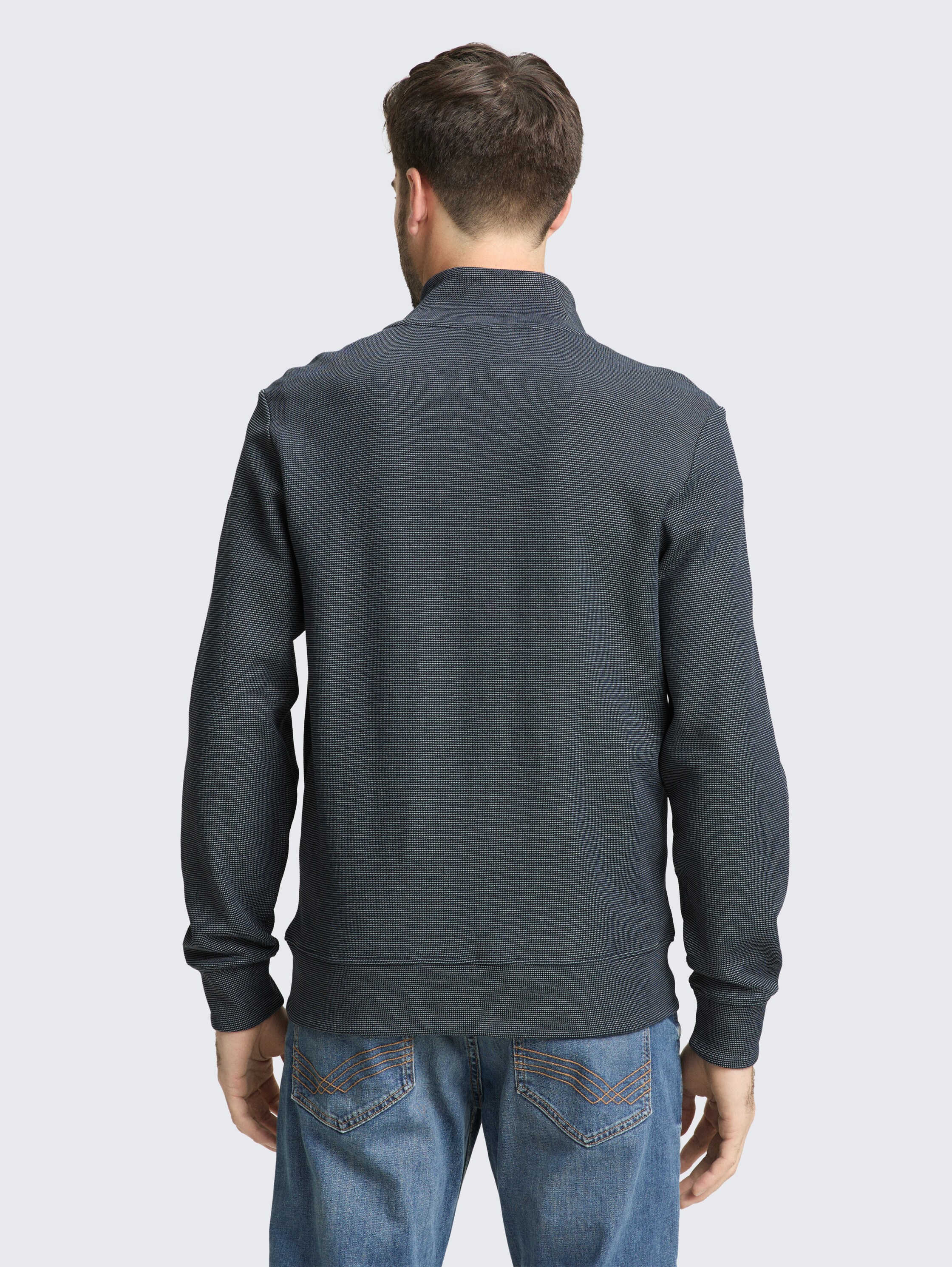 Sweat jacket with a stand-up collar - navy_green_stripe_structure - 