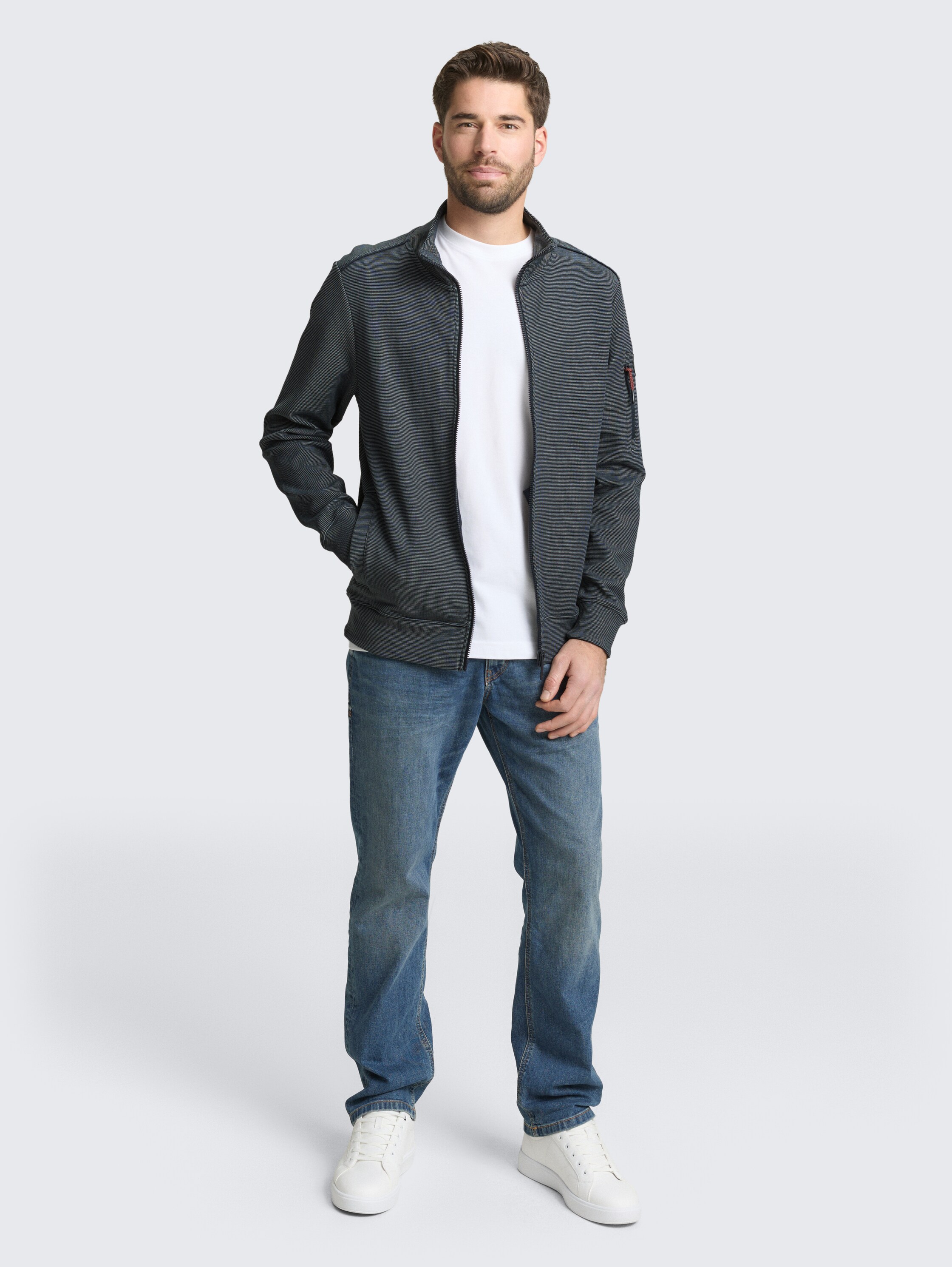 Sweat jacket with a stand-up collar - navy_green_stripe_structure - 