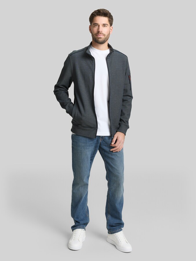 Sweatjas met opstaande kraag door Men, navy green stripe structure