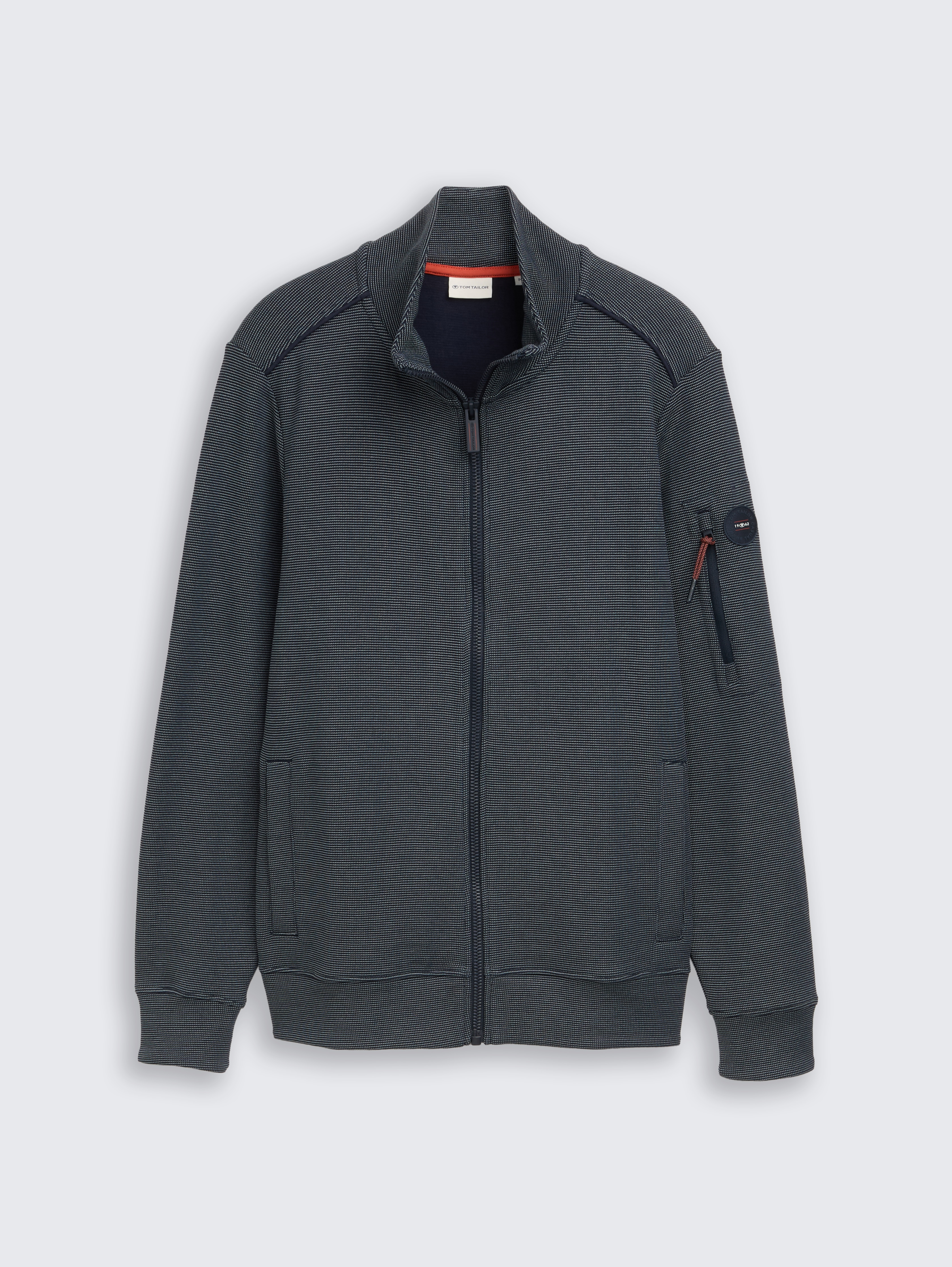 Sweatjack met opstaande kraag door Men, navy green stripe structure