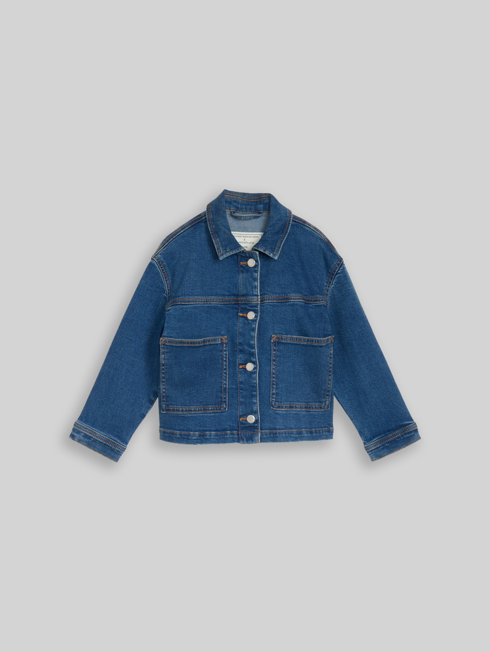 Denim jacket with stretch - mid stone bright blue denim - Front product view