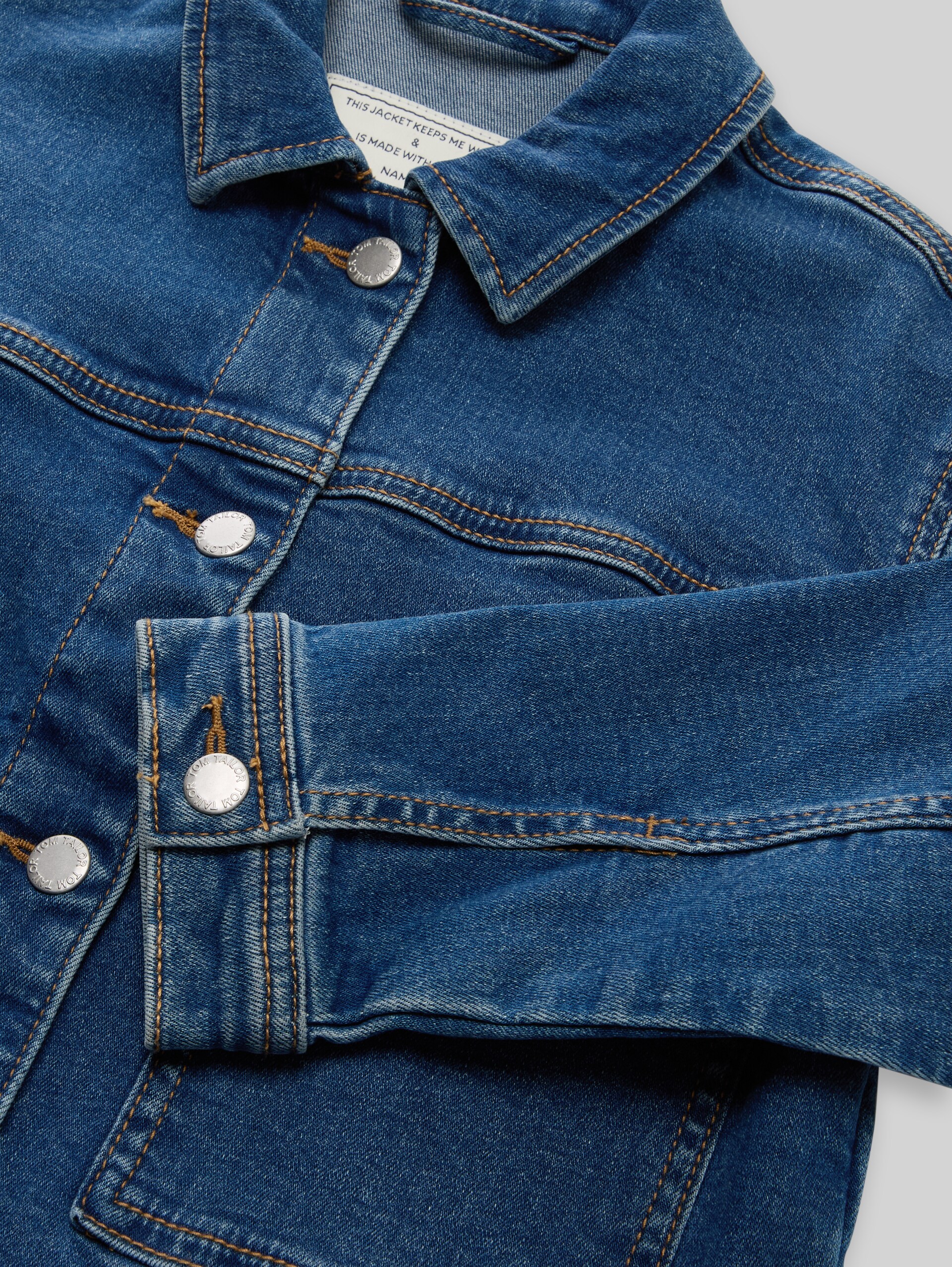 Denim jacket with stretch - mid stone bright blue denim - Detail model view