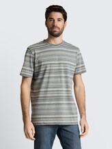 T-shirt met streepjespatroon - olive orange multicolor stripe - Nek model vooraanzicht