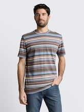 T-shirt met streepjespatroon - grey blue multicolor stripe - Nek model vooraanzicht