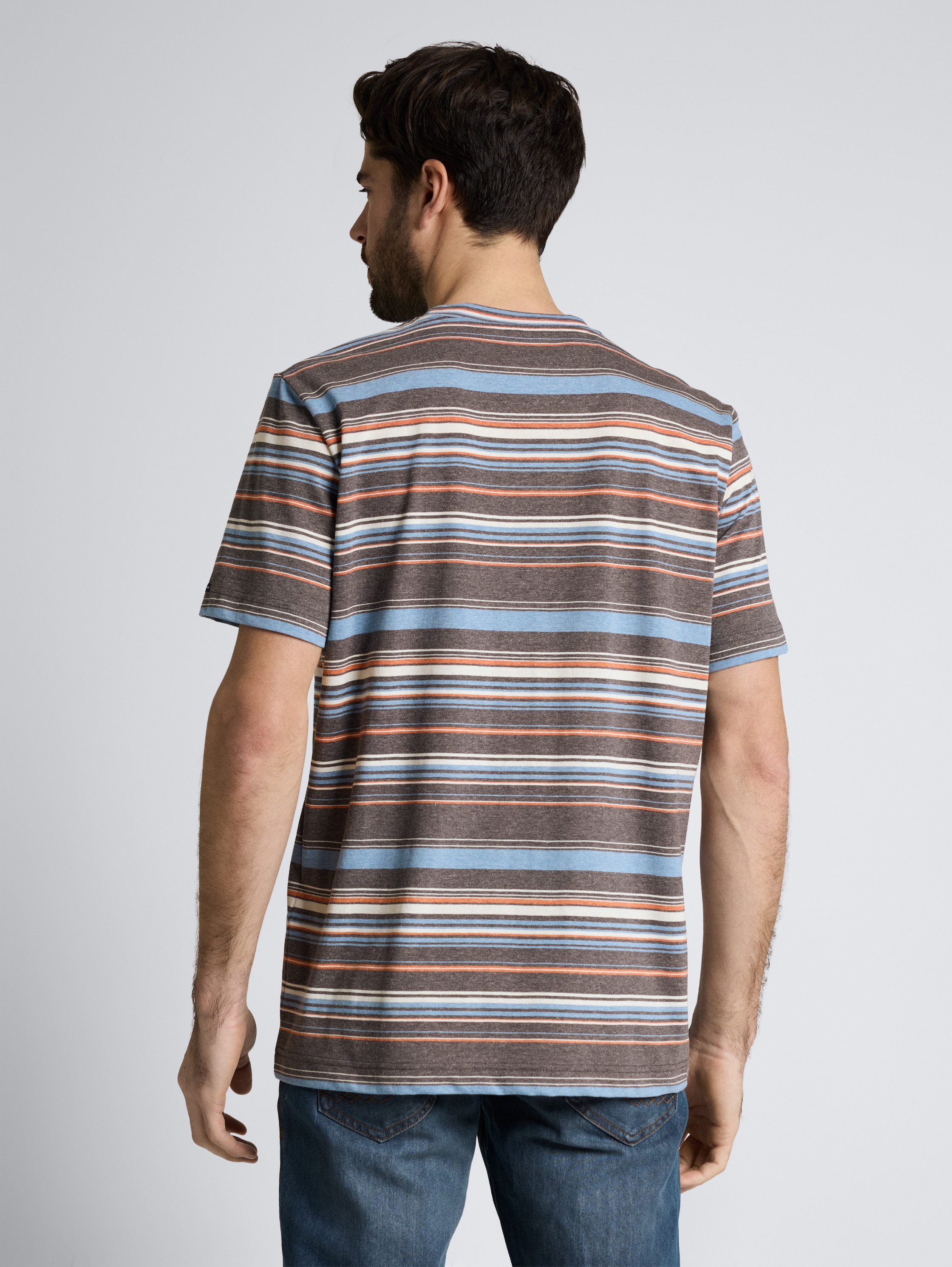 T-shirt met streepjesmotief - grey blue multicolor stripe - Neklijn model-achteraanzicht