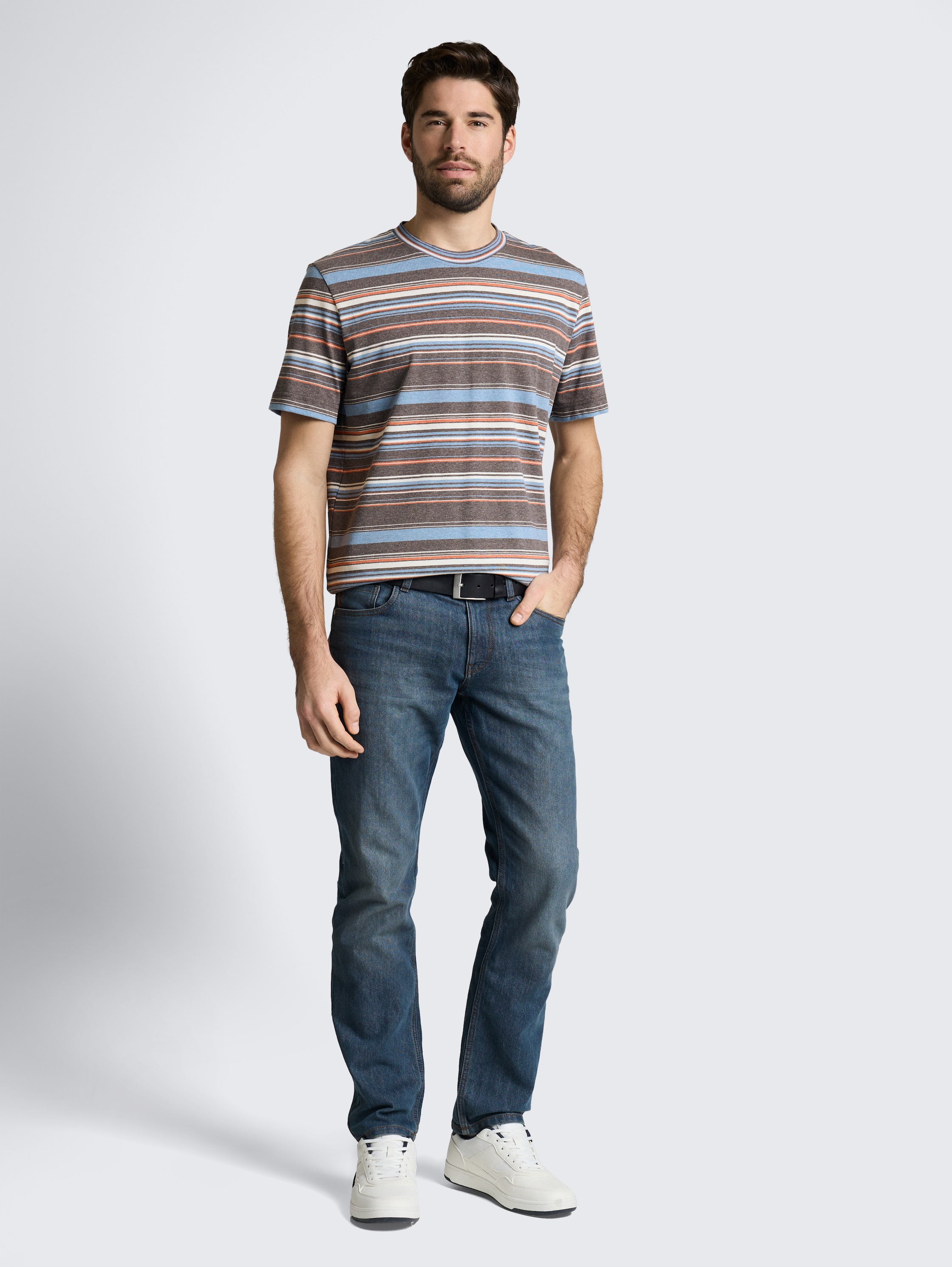 T-shirt met streepjesmotief - grey blue multicolor stripe - Model vooraanzicht