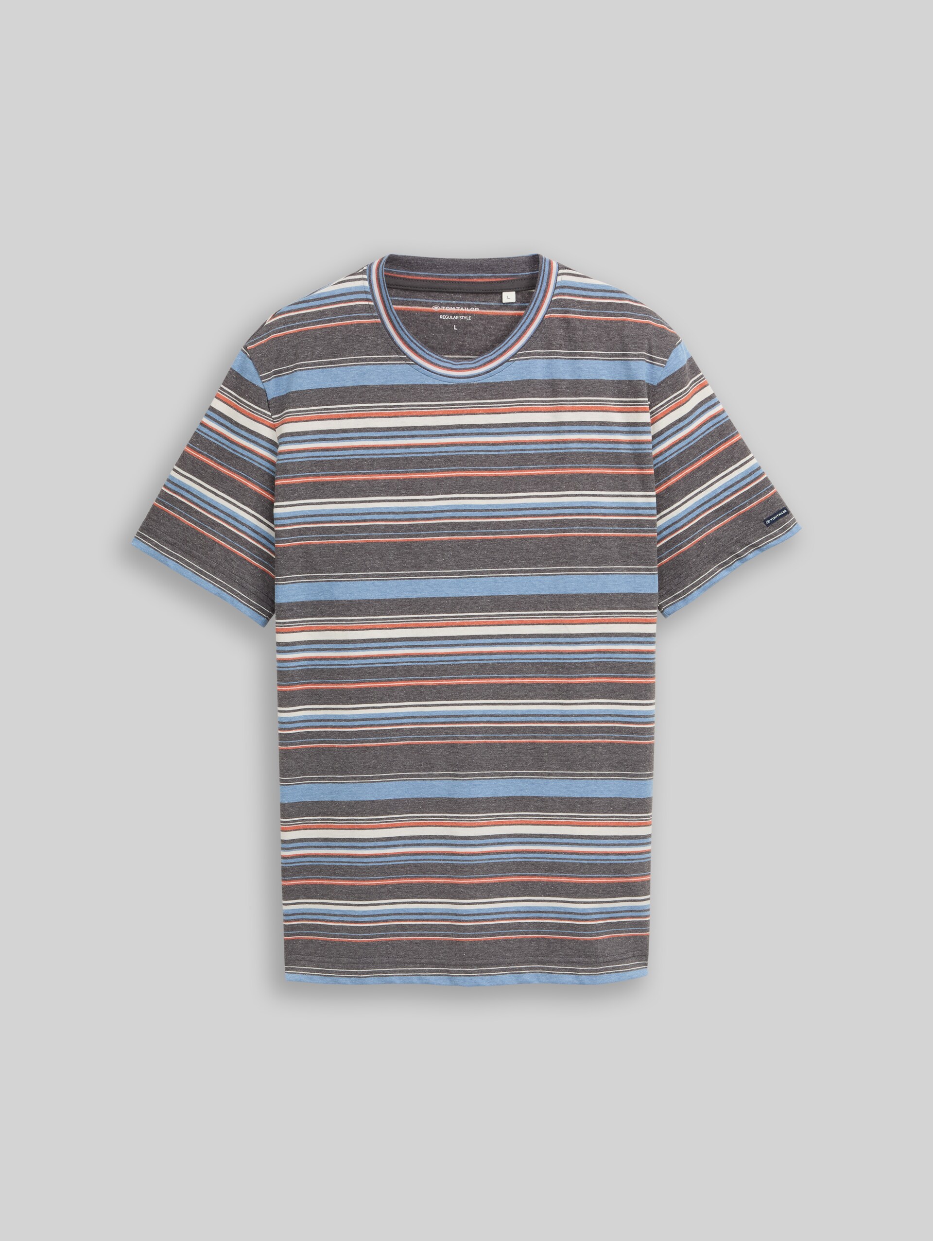 T-shirt with striped pattern - grey blue multicolor stripe - Front product view