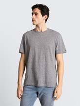 T-shirt met fijn streepmotief - white tarmac grey fine stripe - Nek model vooraanzicht