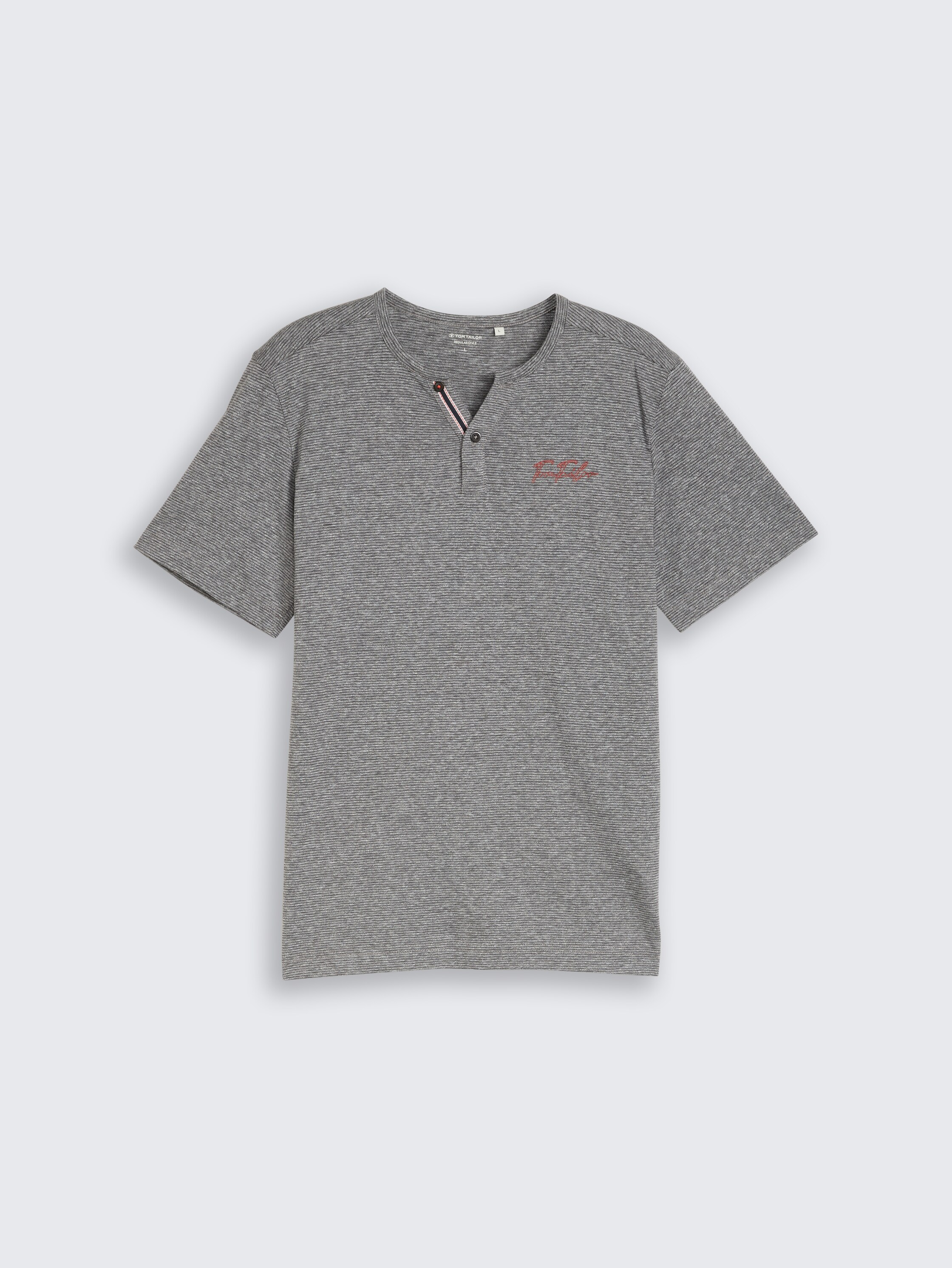 Henley T-Shirt mit feinem Streifenmuster - white tarmac grey fine stripe - Vorder-Produkt-Ansicht