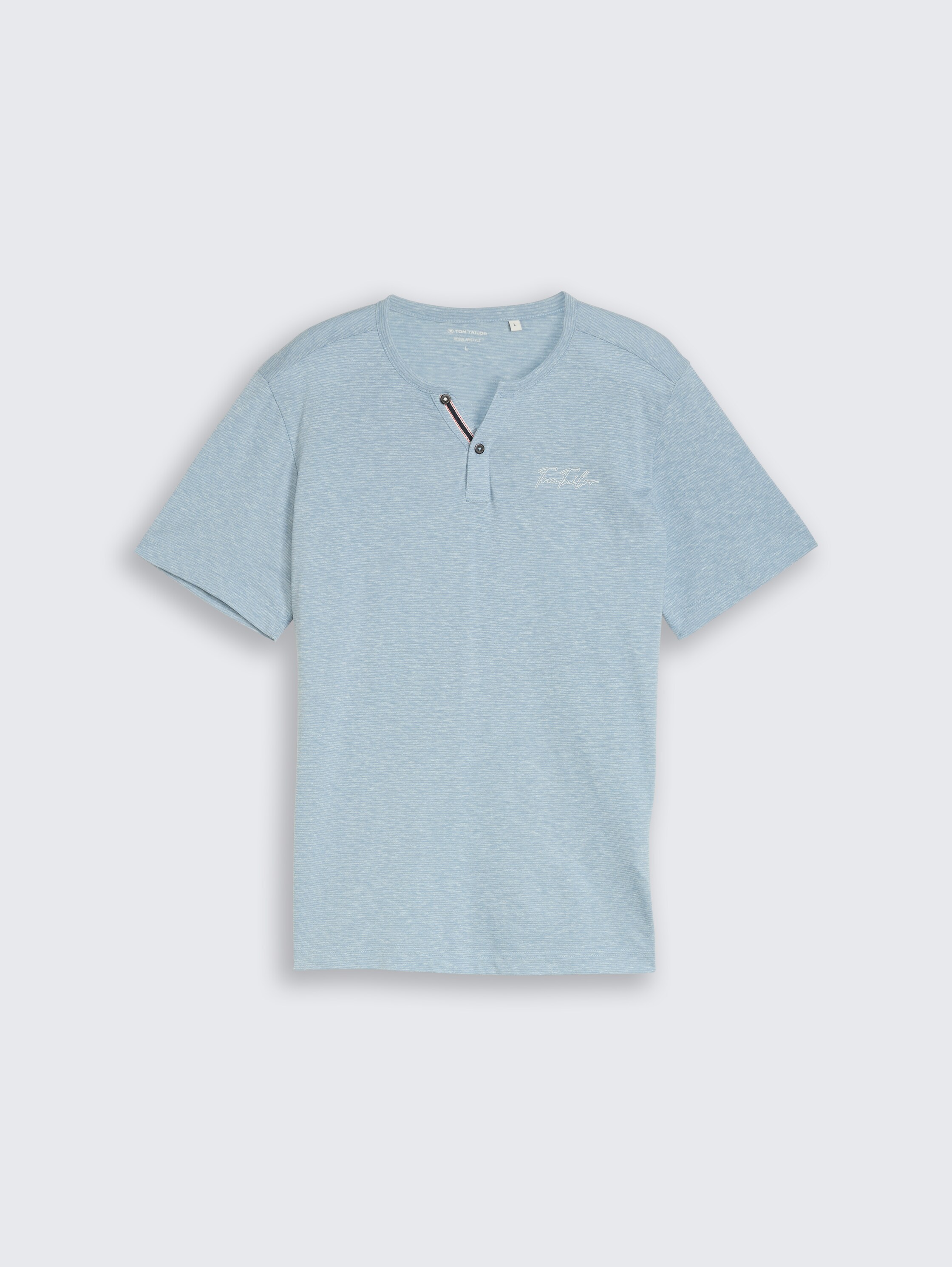 Henley T-Shirt mit feinem Streifenmuster - spring blue fine stripe - Vorder-Produkt-Ansicht