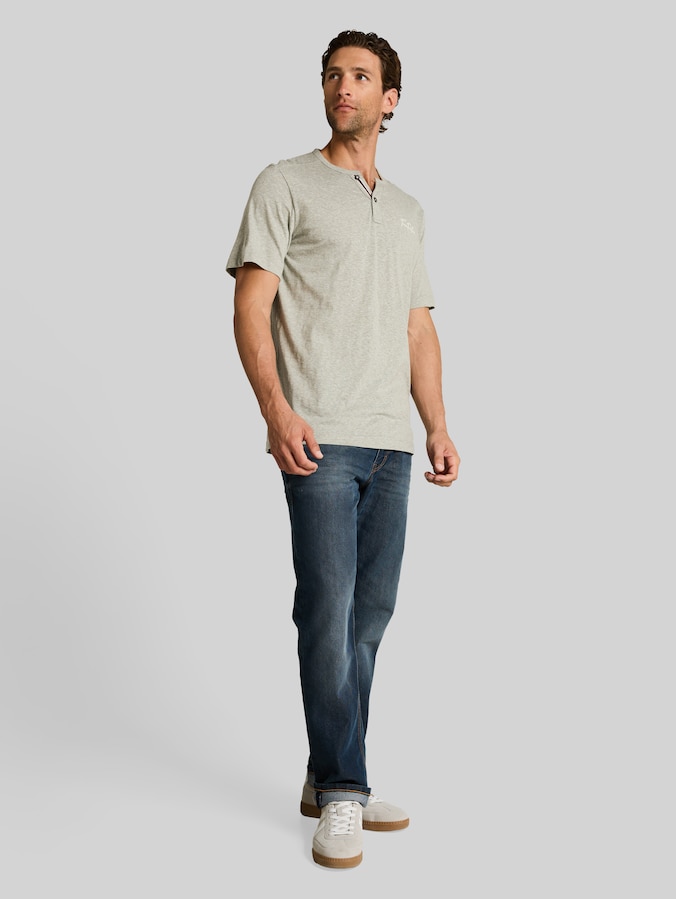 Henley T-shirt with fine stripe pattern by Men, shadow olive fine stripe