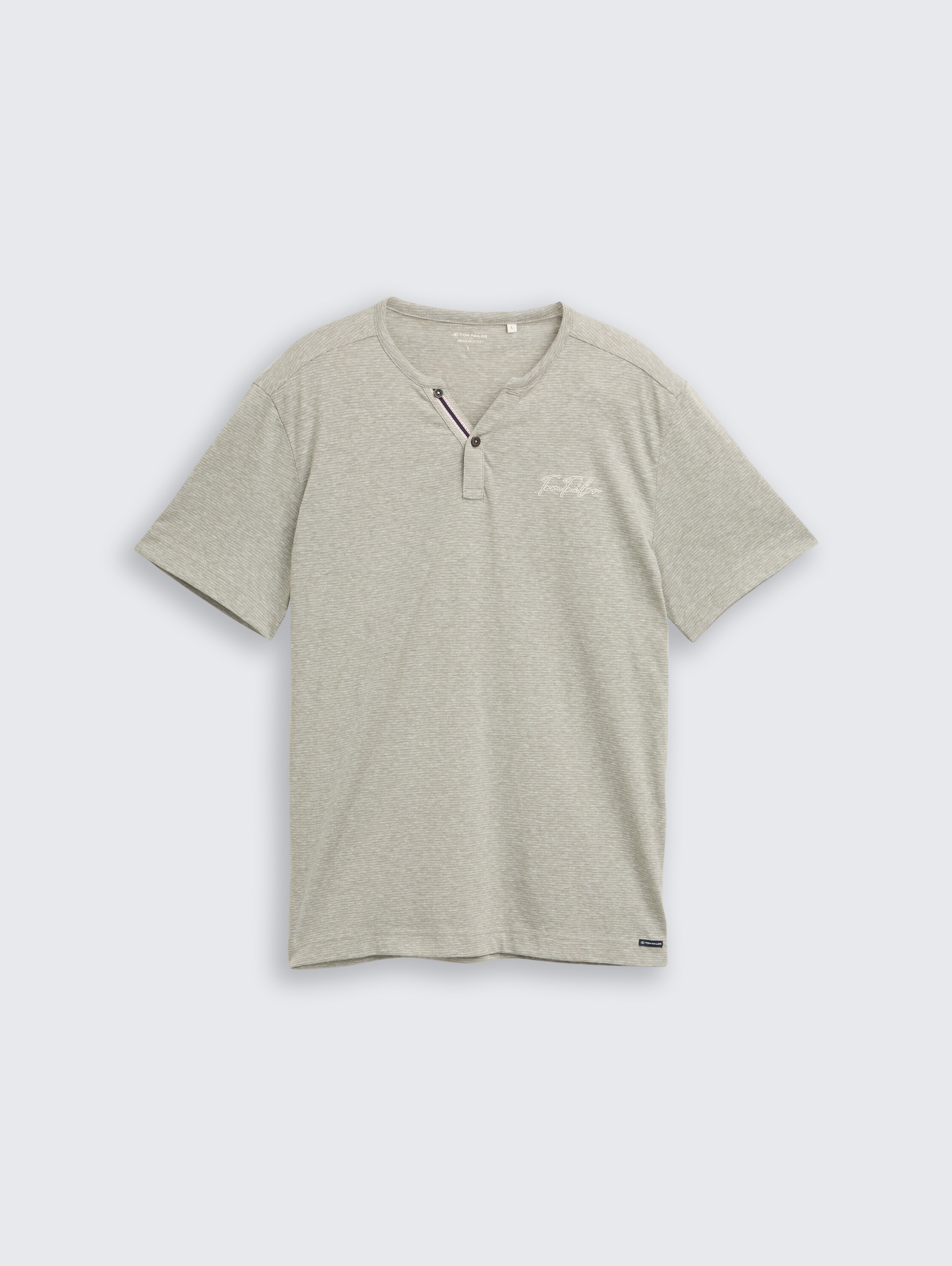 Henley T-Shirt mit feinem Streifenmuster - shadow olive fine stripe - Vorder-Produkt-Ansicht