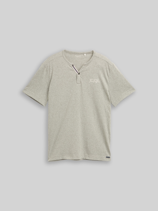 Henley T-shirt with fine stripe pattern by Men, shadow olive fine stripe