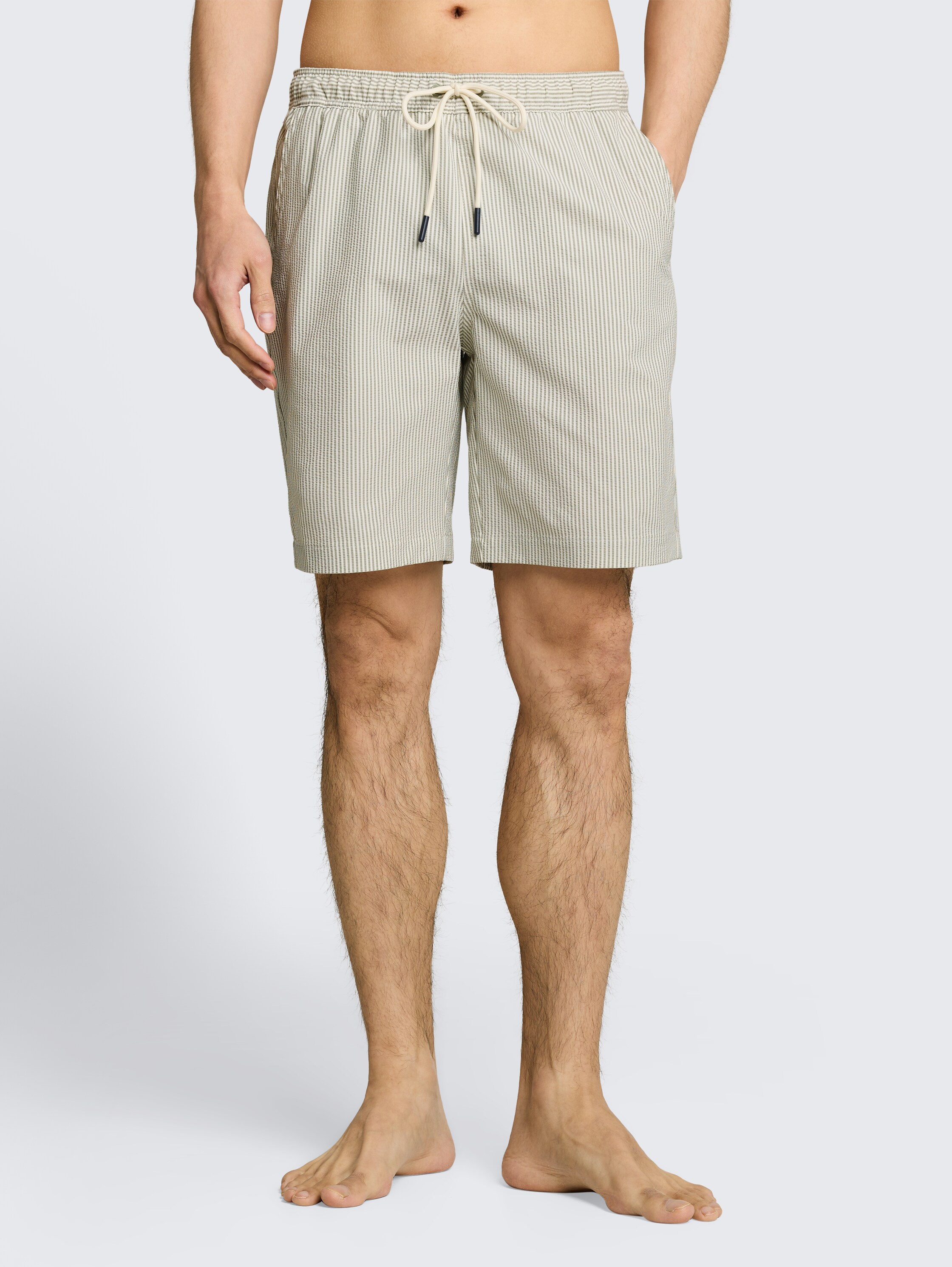 Seersucker swim shorts with striped pattern - green_beige_vertical_stripe - 