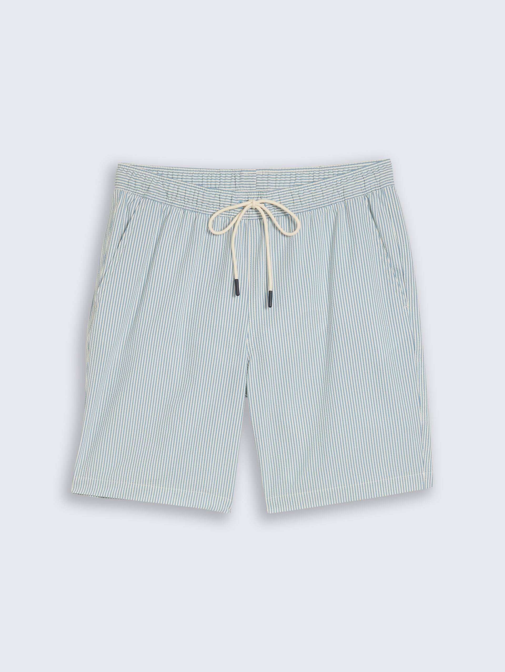 Seersucker Badeshorts mit Streifenmuster - blue beige vertical stripe - Vorder-Produkt-Ansicht