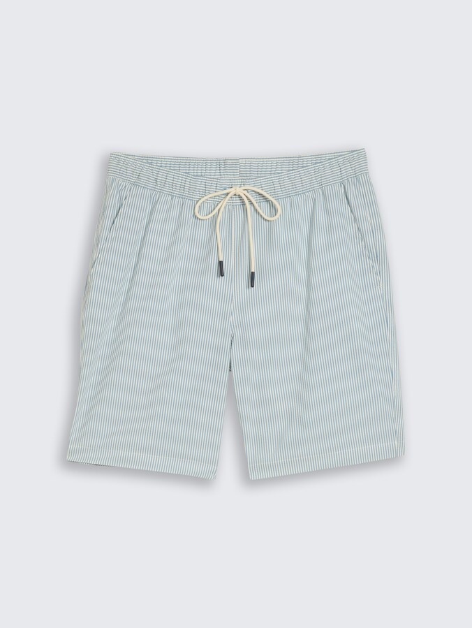 Seersucker Badeshorts mit Streifenmuster von Men, blue beige vertical stripe