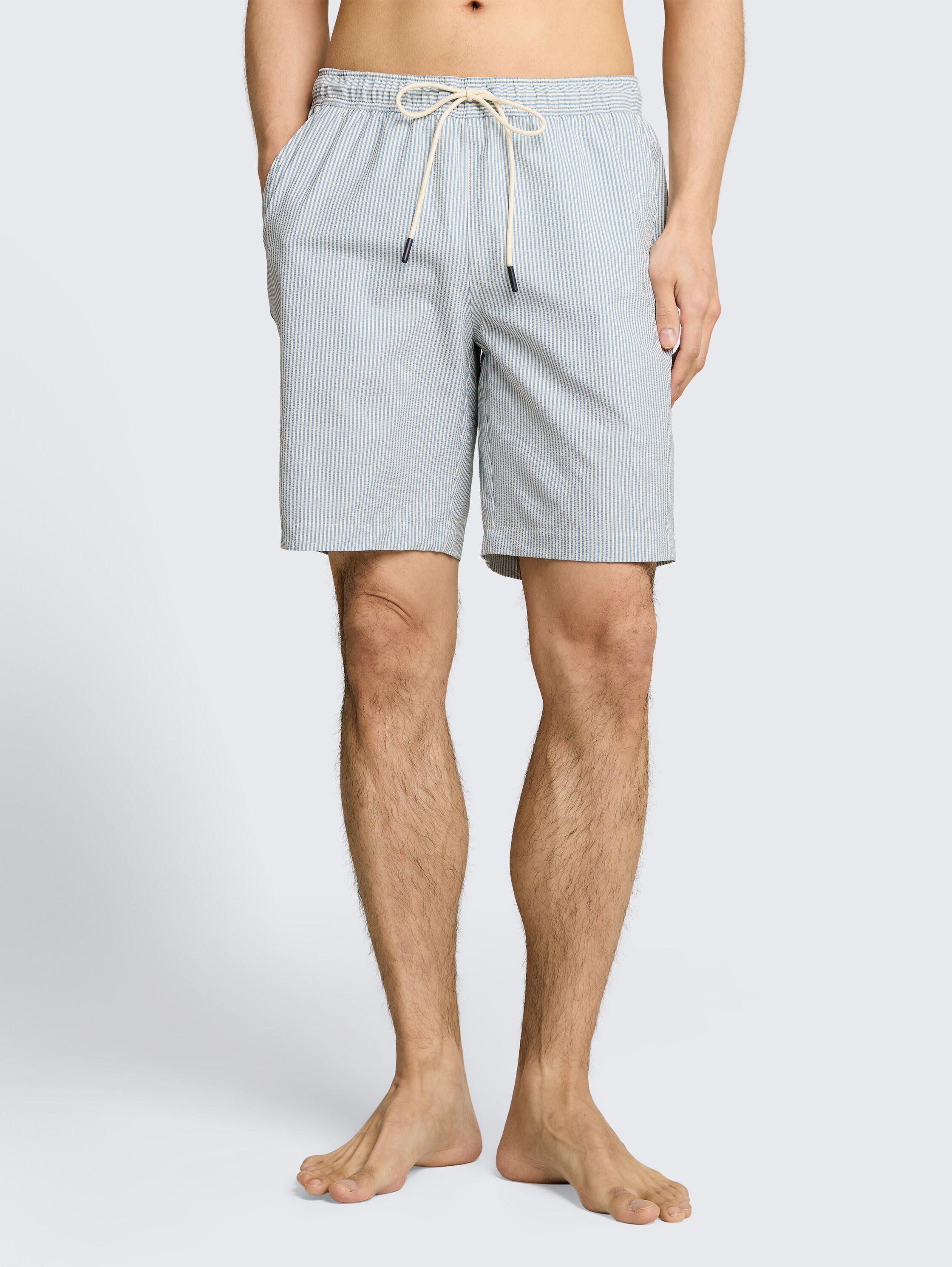 Seersucker swim shorts with striped pattern - blue_beige_vertical_stripe - 