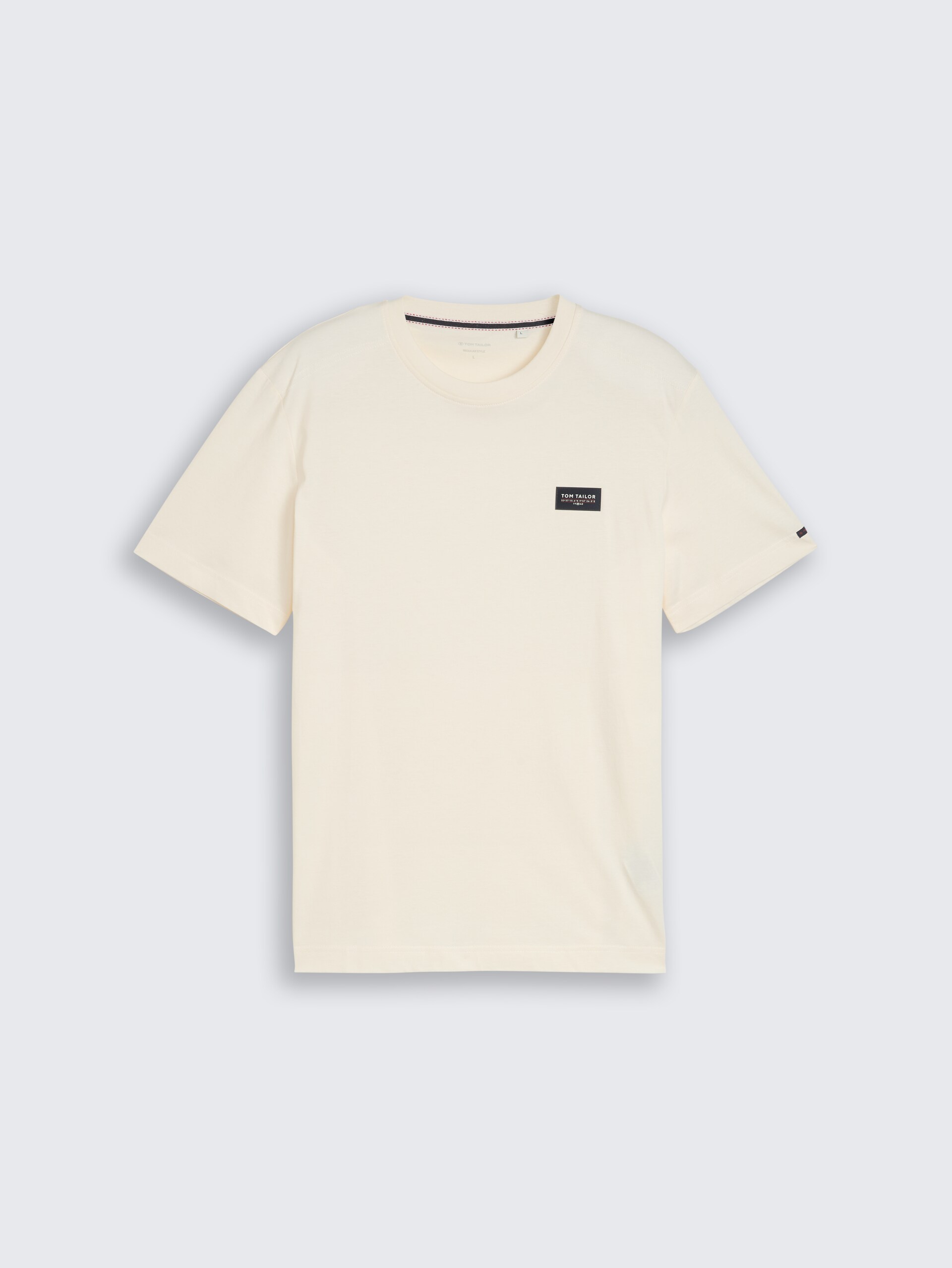 T-Shirt aus Baumwolle mit Logo-Badge - Gardenia White - Vorder-Produkt-Ansicht