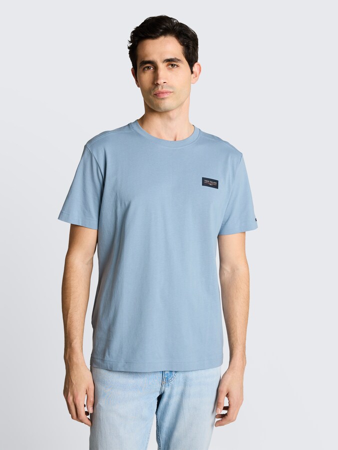 T-Shirt aus Baumwolle mit Logo-Badge von Men, mountain spring blue