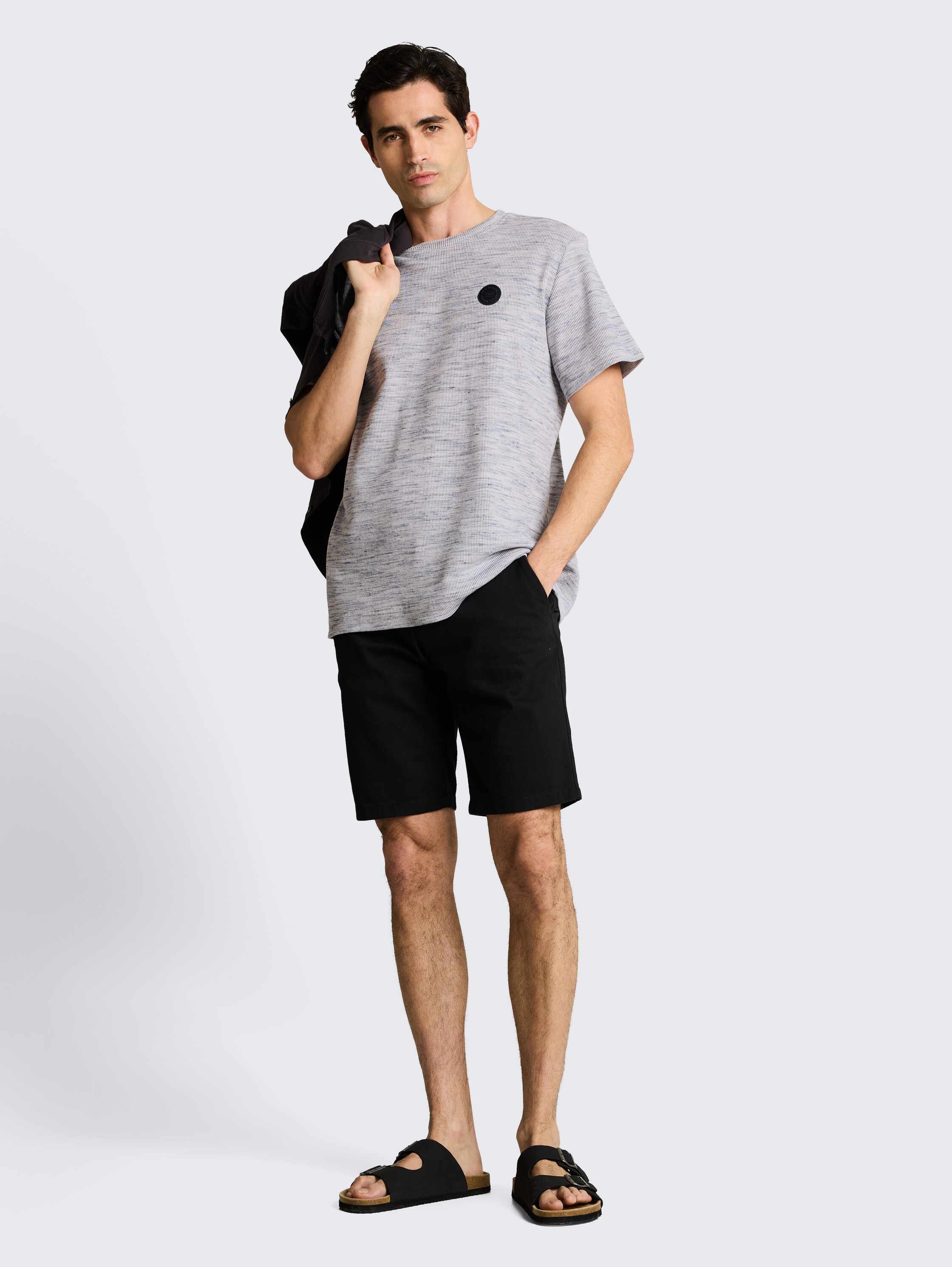 T-shirt met wafelstructuur - white_grey_waffle_inject - 