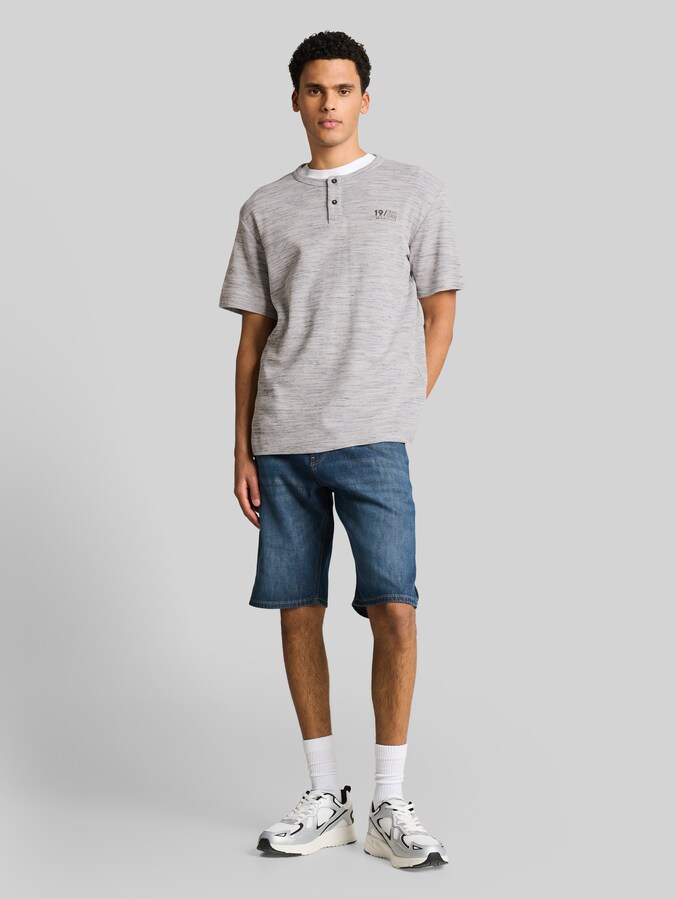 T-shirt Henley effet chiné par Men, white grey waffle inject