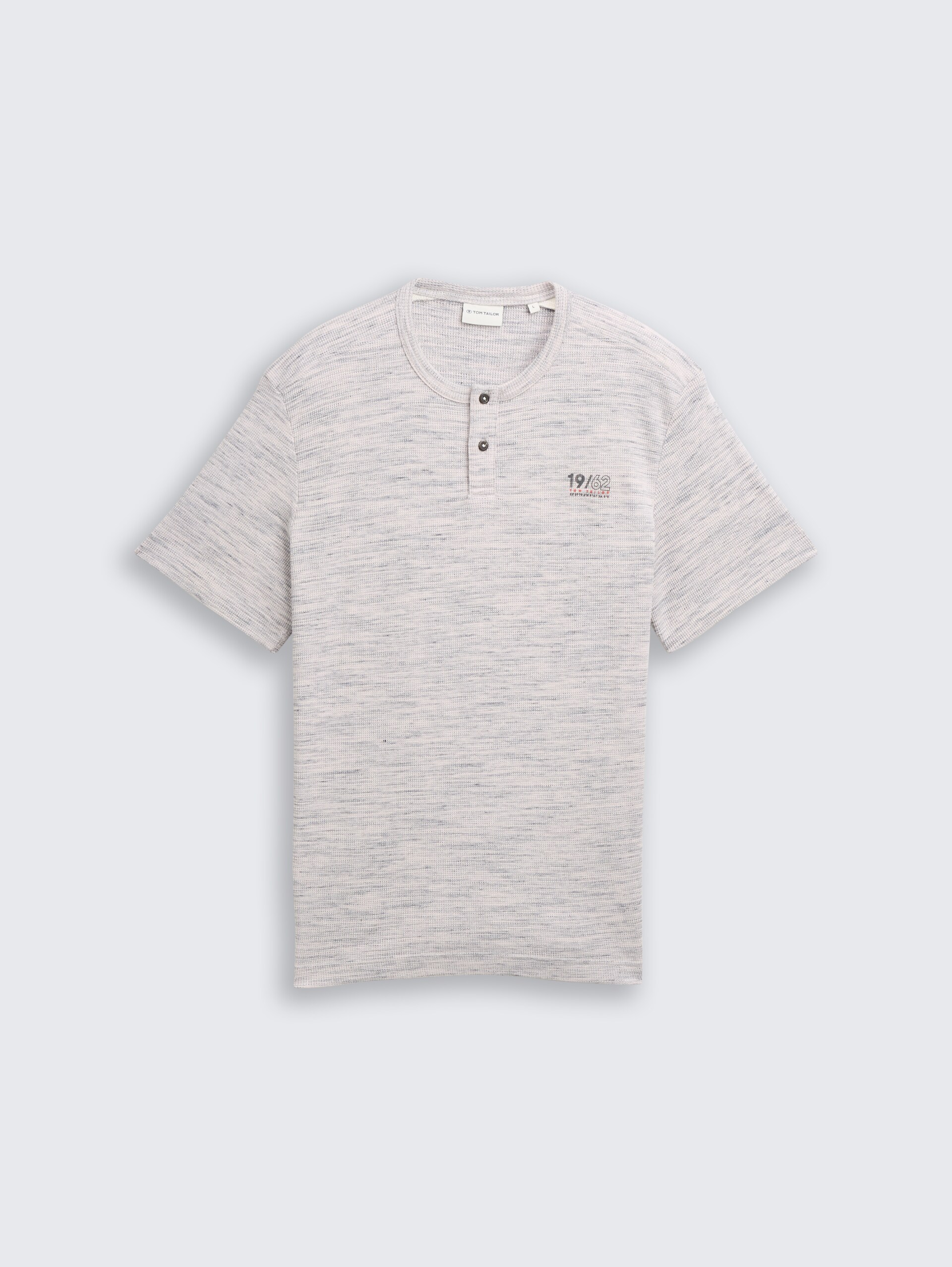 Henley T-shirt in gemêleerde look - white grey waffle inject - Product vooraanzicht