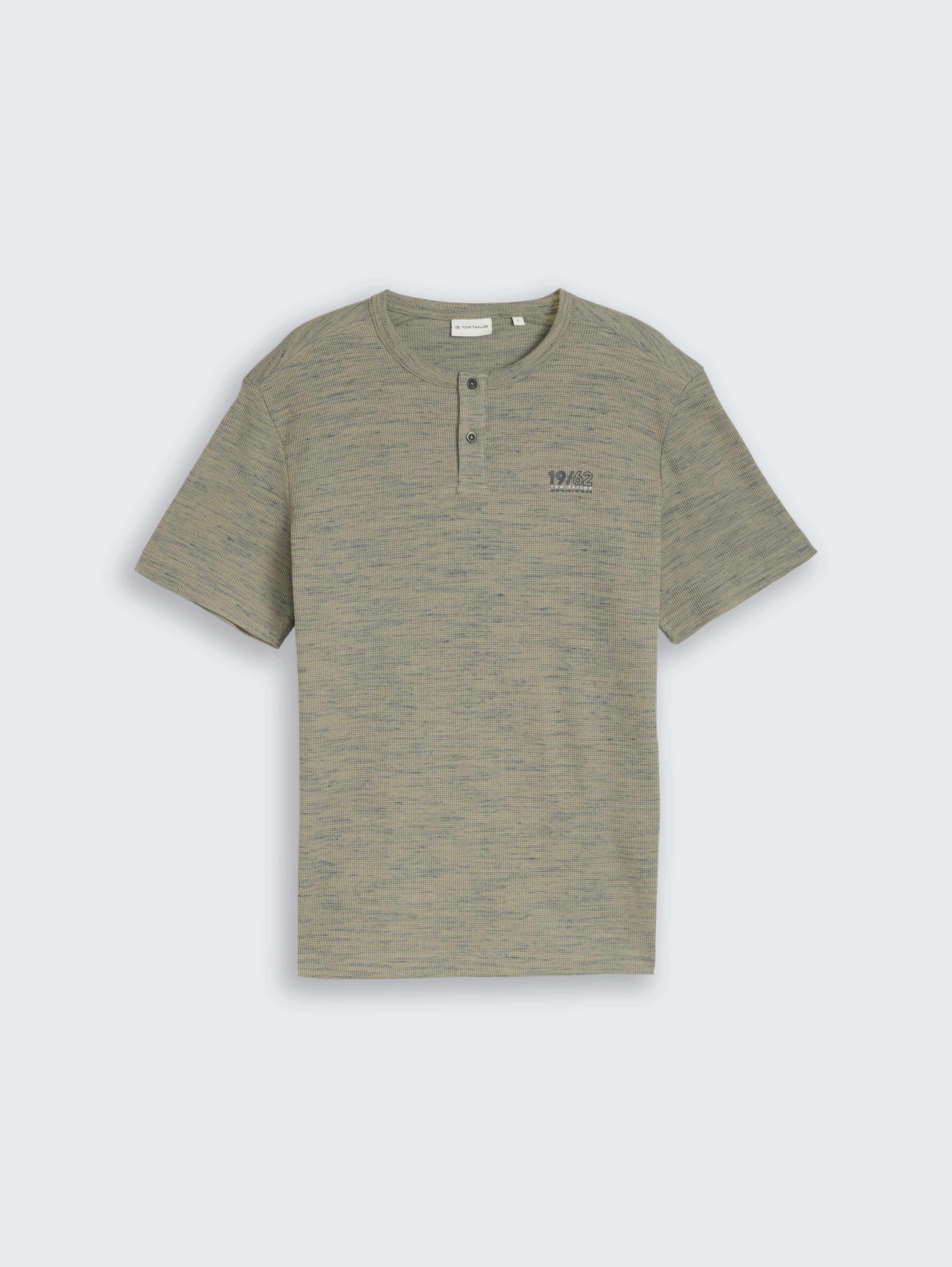 Henley T-Shirt in Melange-Optik von Men, olive grey waffle inject