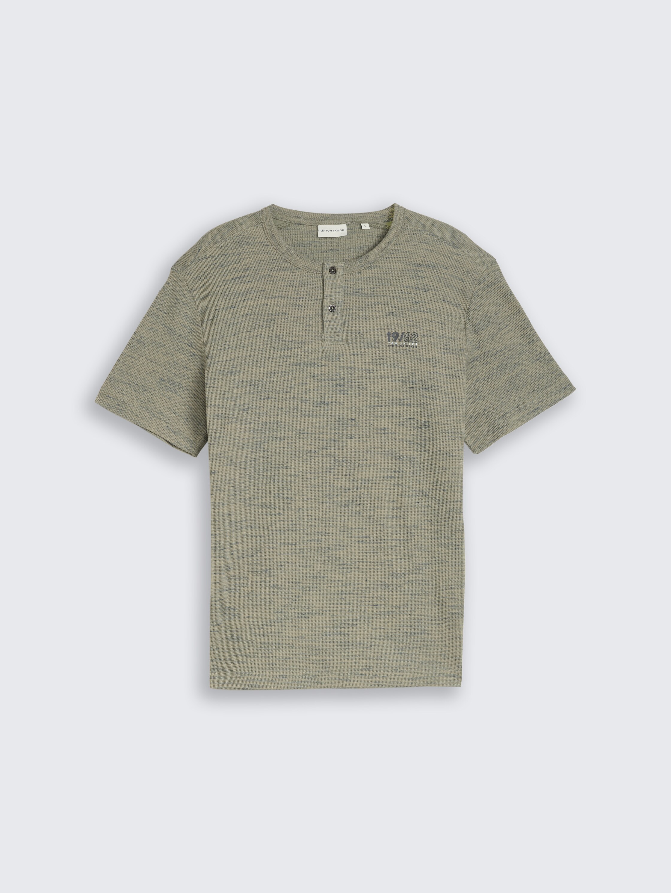 Henley T-shirt in gemêleerde look - olive_grey_waffle_inject - 