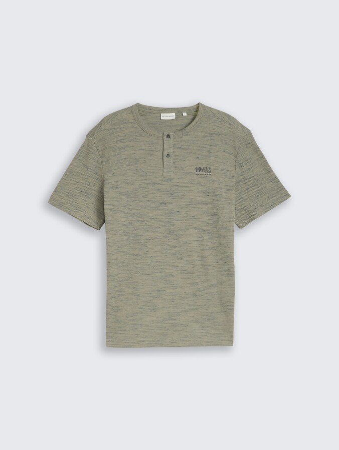 Henley T-shirt in gemêleerde look door Men, olive grey waffle inject