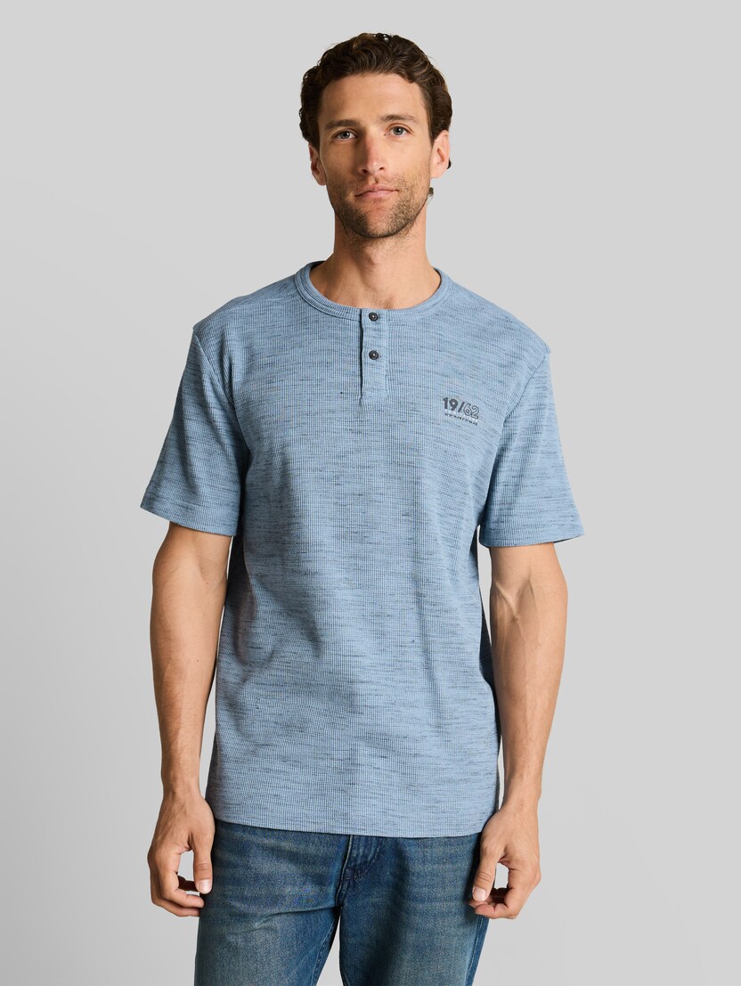 Henley T-shirt in gemêleerde look door Men, blue grey waffle inject