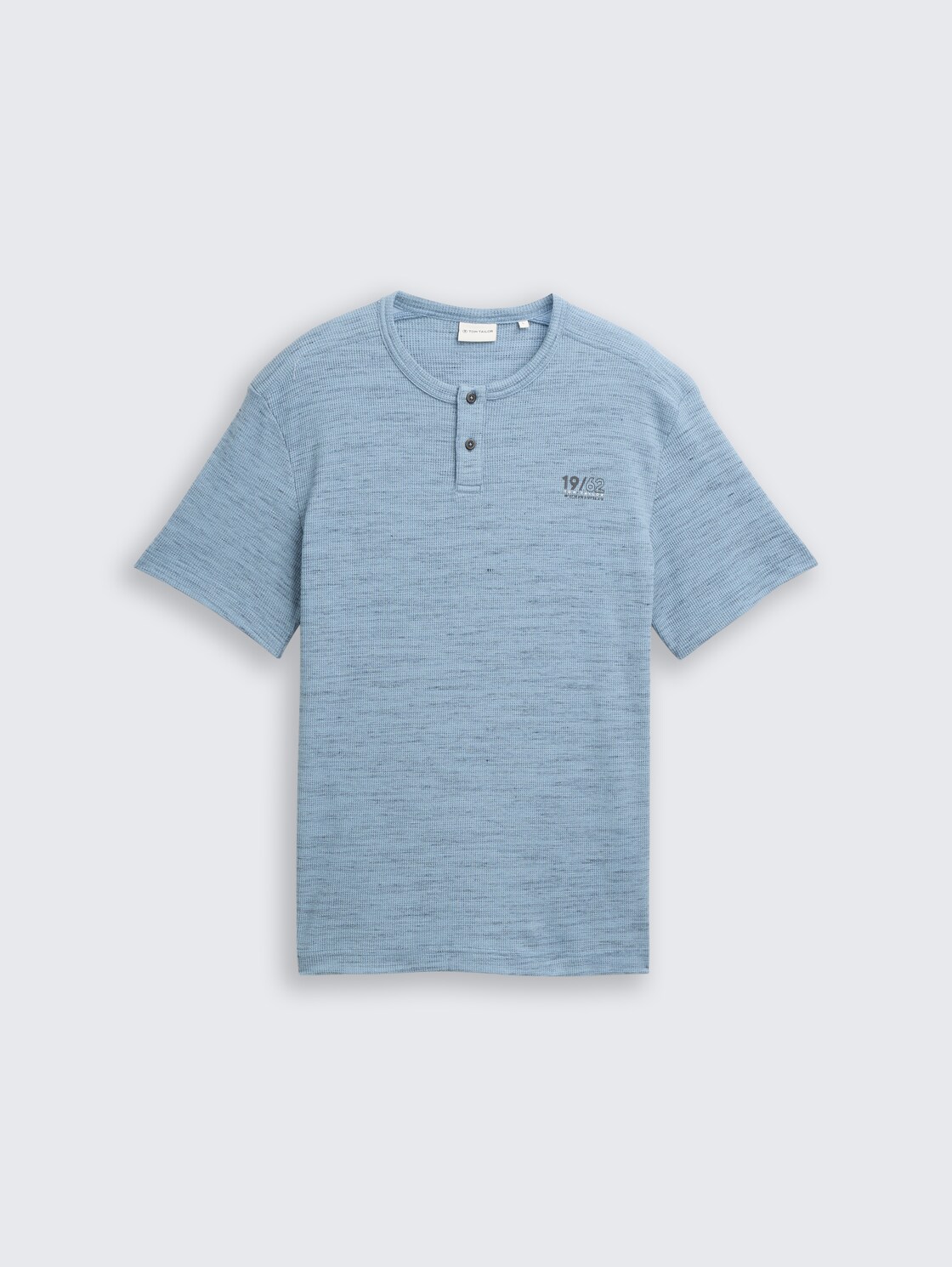 Henley T-Shirt in Melange-Optik - blue grey waffle inject - Vorder-Produkt-Ansicht