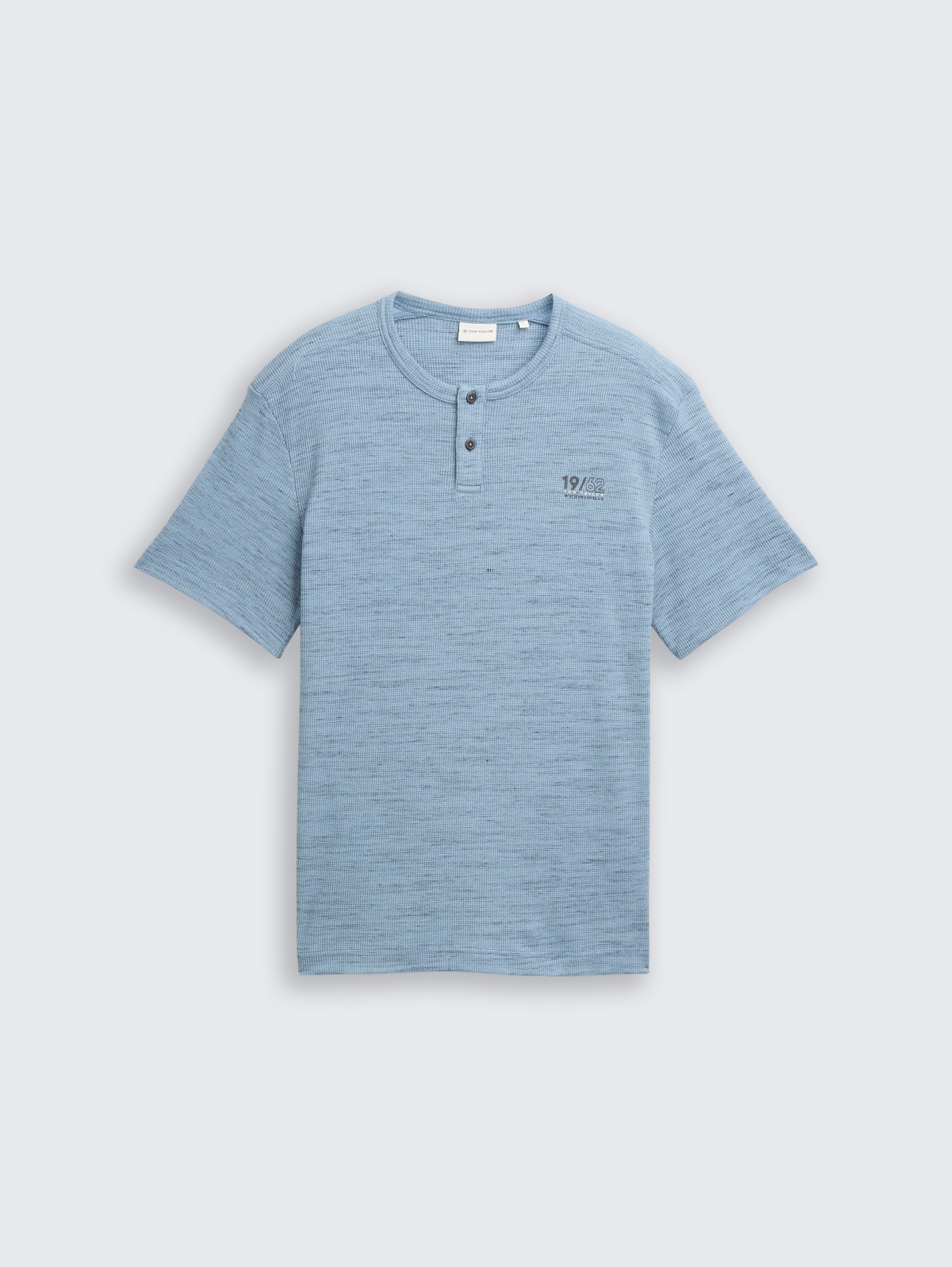 Henley T-Shirt in Melange-Optik - blue_grey_waffle_inject - 