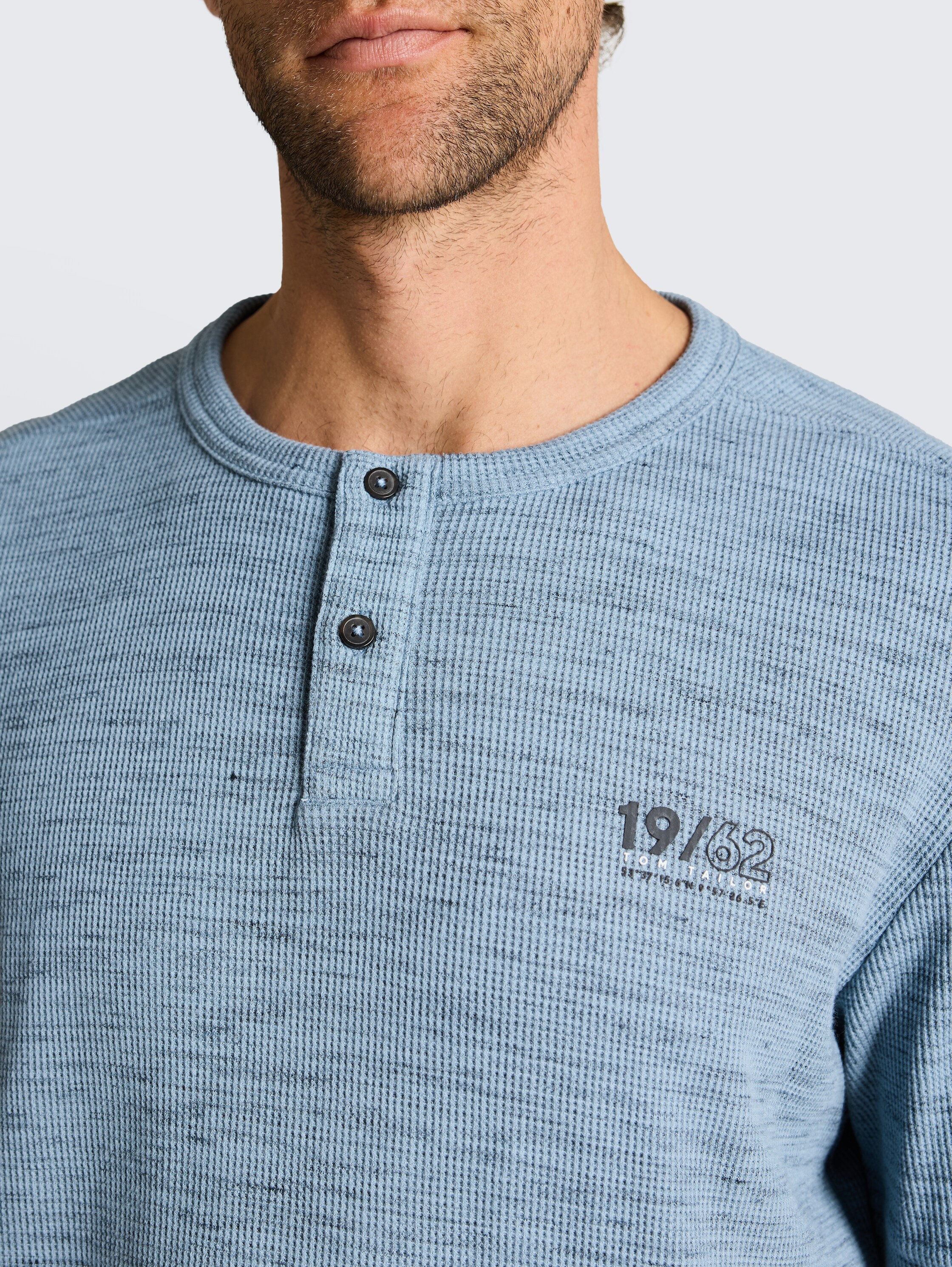 Henley T-Shirt in Melange-Optik - blue_grey_waffle_inject - 