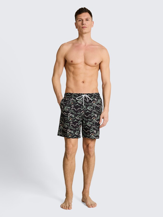 Zwemshort met patroon door Denim Male, black green tropical print