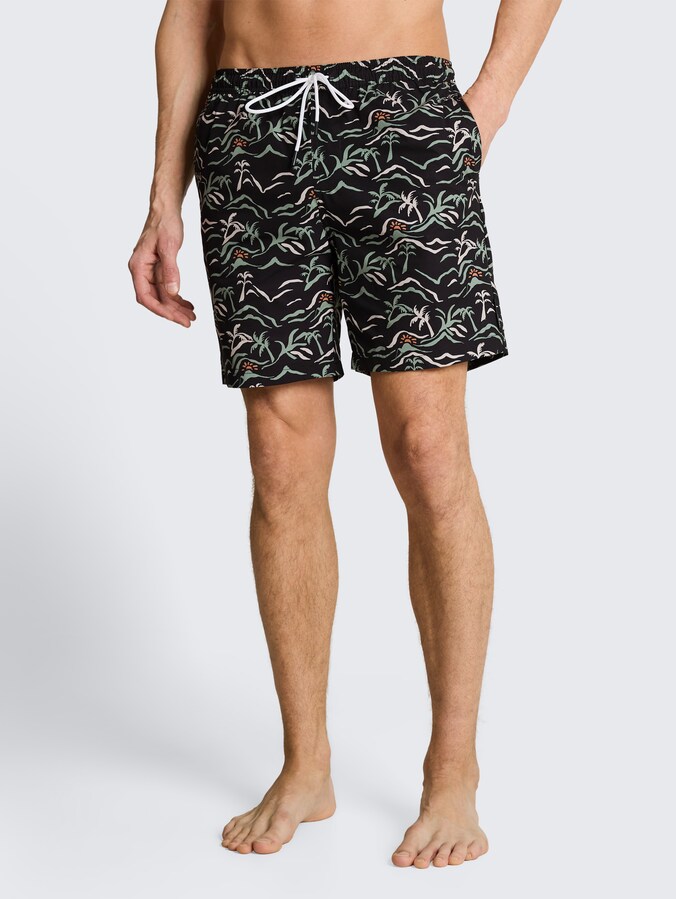 Badeshorts mit Muster von Denim Male, black green tropical print