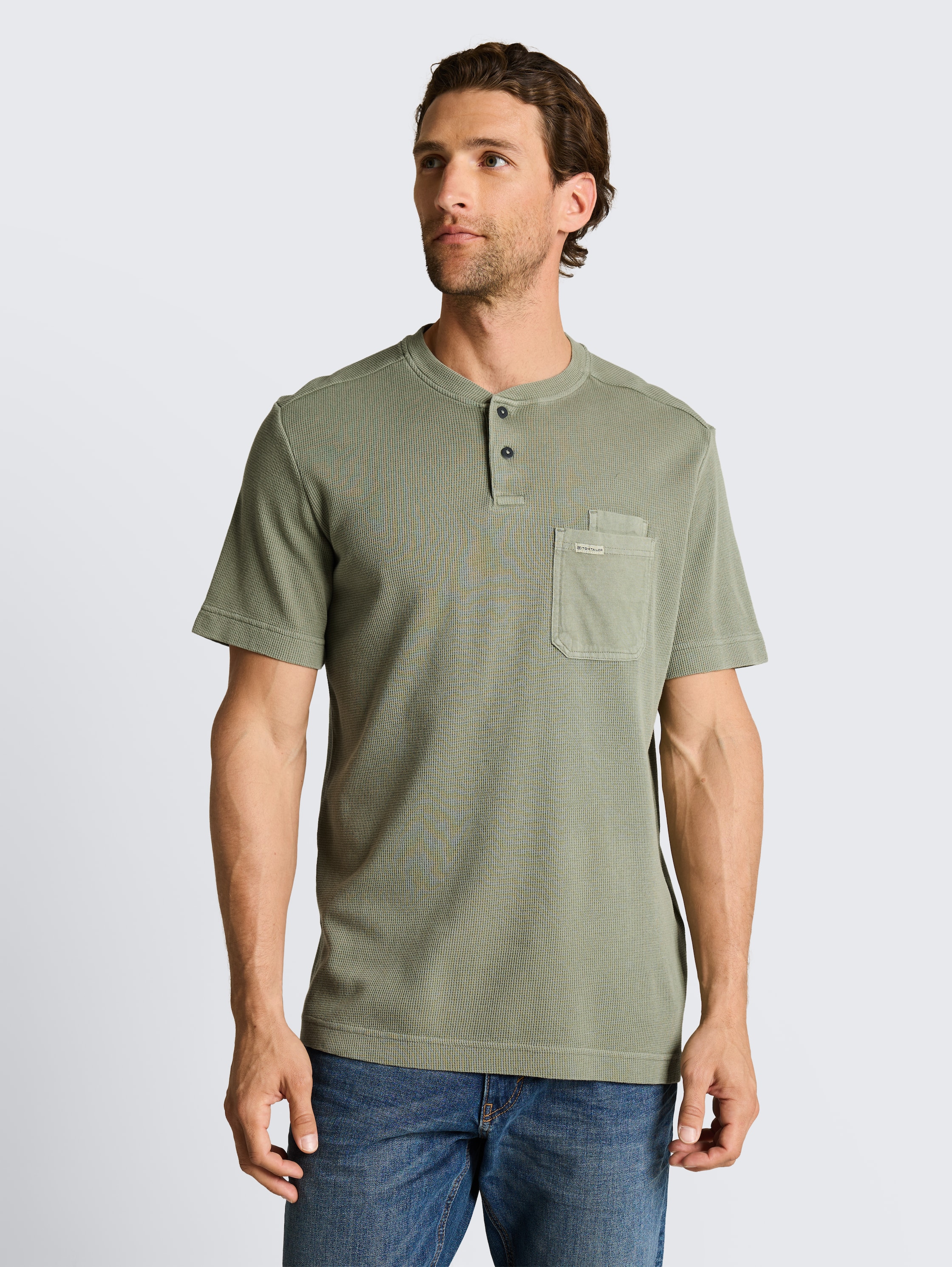 Henley T-shirt met borstzak - greyish_shadow_olive - 