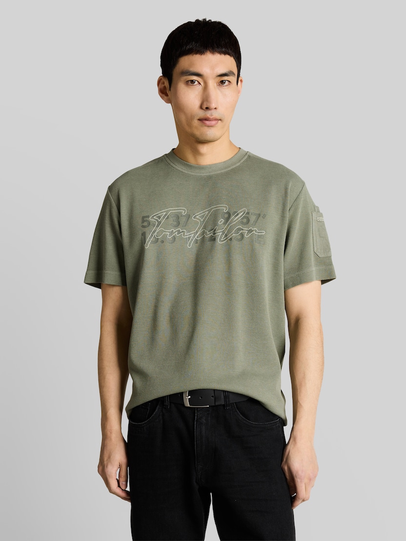 T-shirt met wafelstructuur door Men, Greyish Shadow Olive