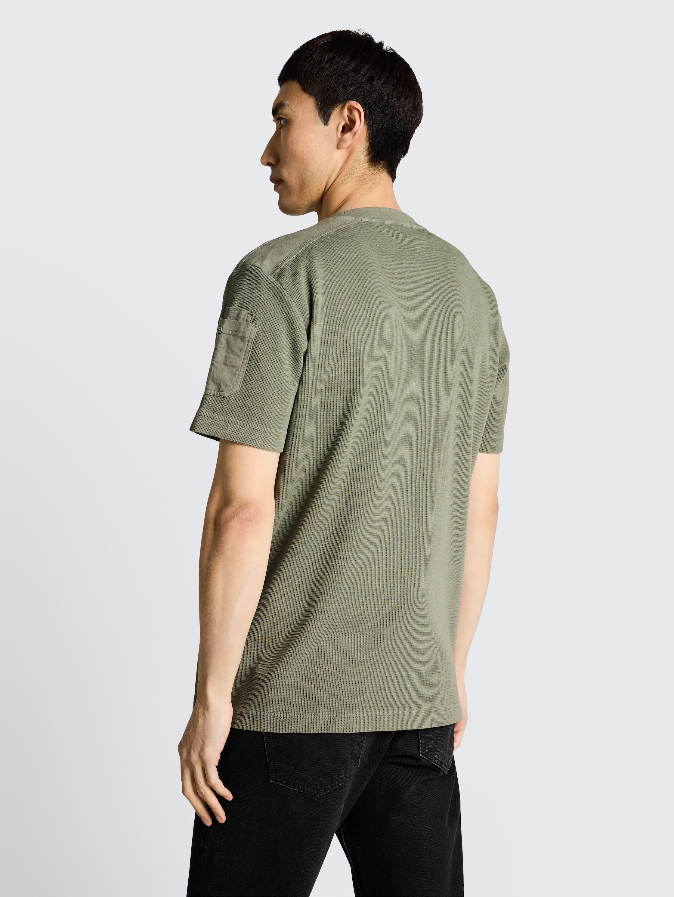 T-shirt with waffle texture - greyish_shadow_olive - 