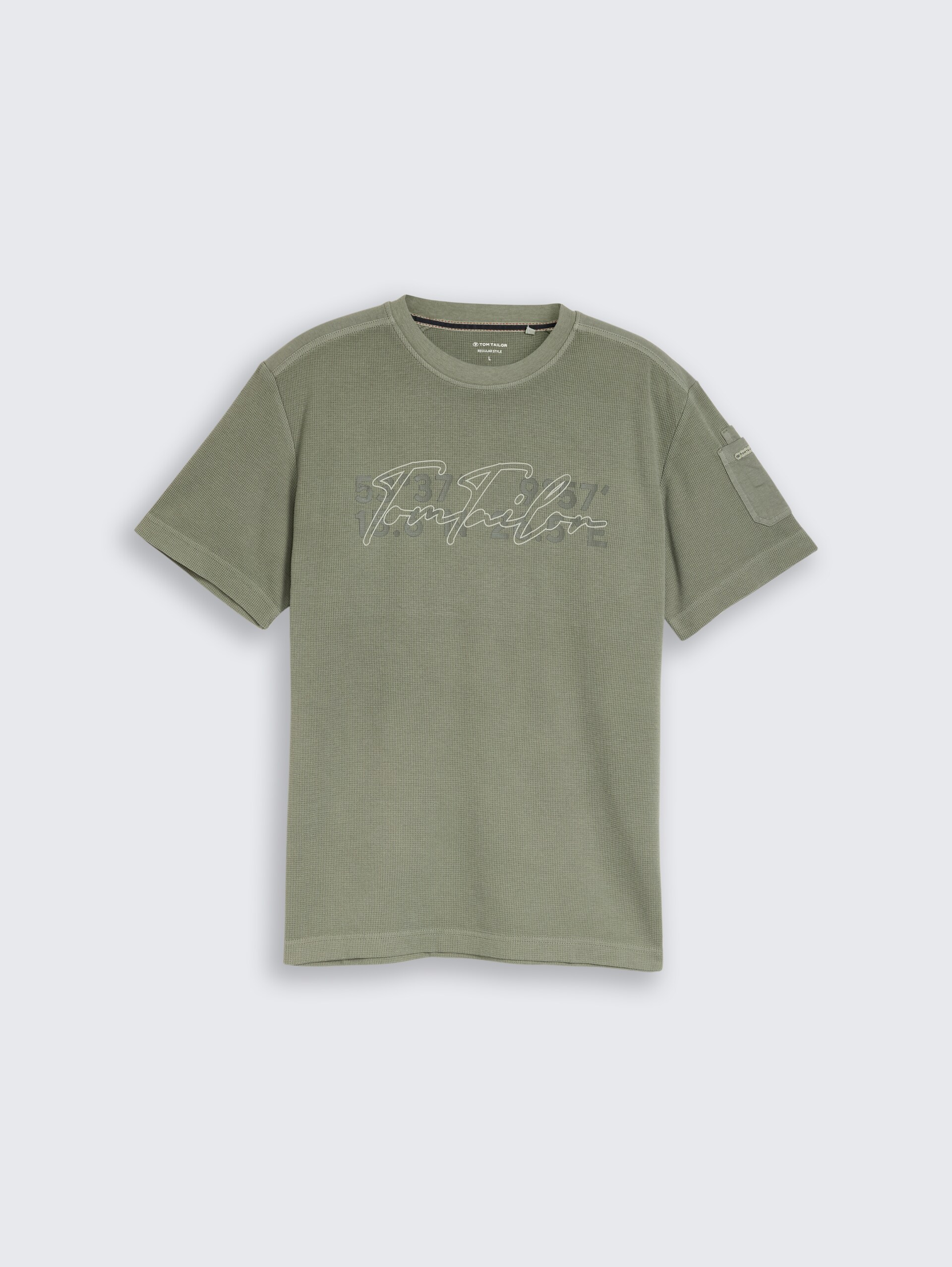 T-Shirt mit Waffelstruktur - Greyish Shadow Olive - Vorder-Produkt-Ansicht