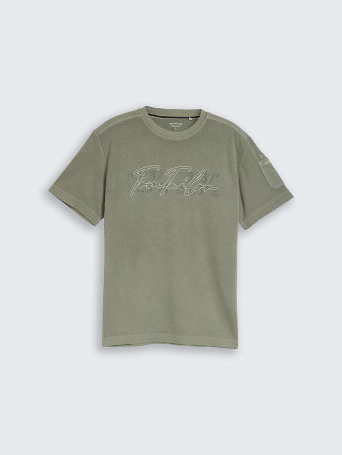 T-Shirt mit Waffelstruktur von Men, Greyish Shadow Olive
