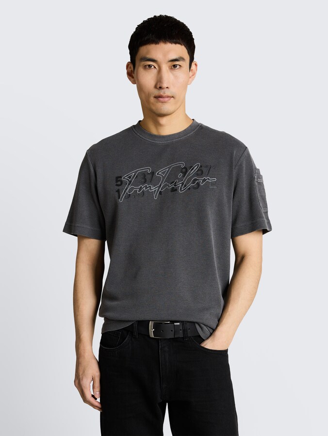 T-shirt met wafelstructuur door Men, Tarmac Grey