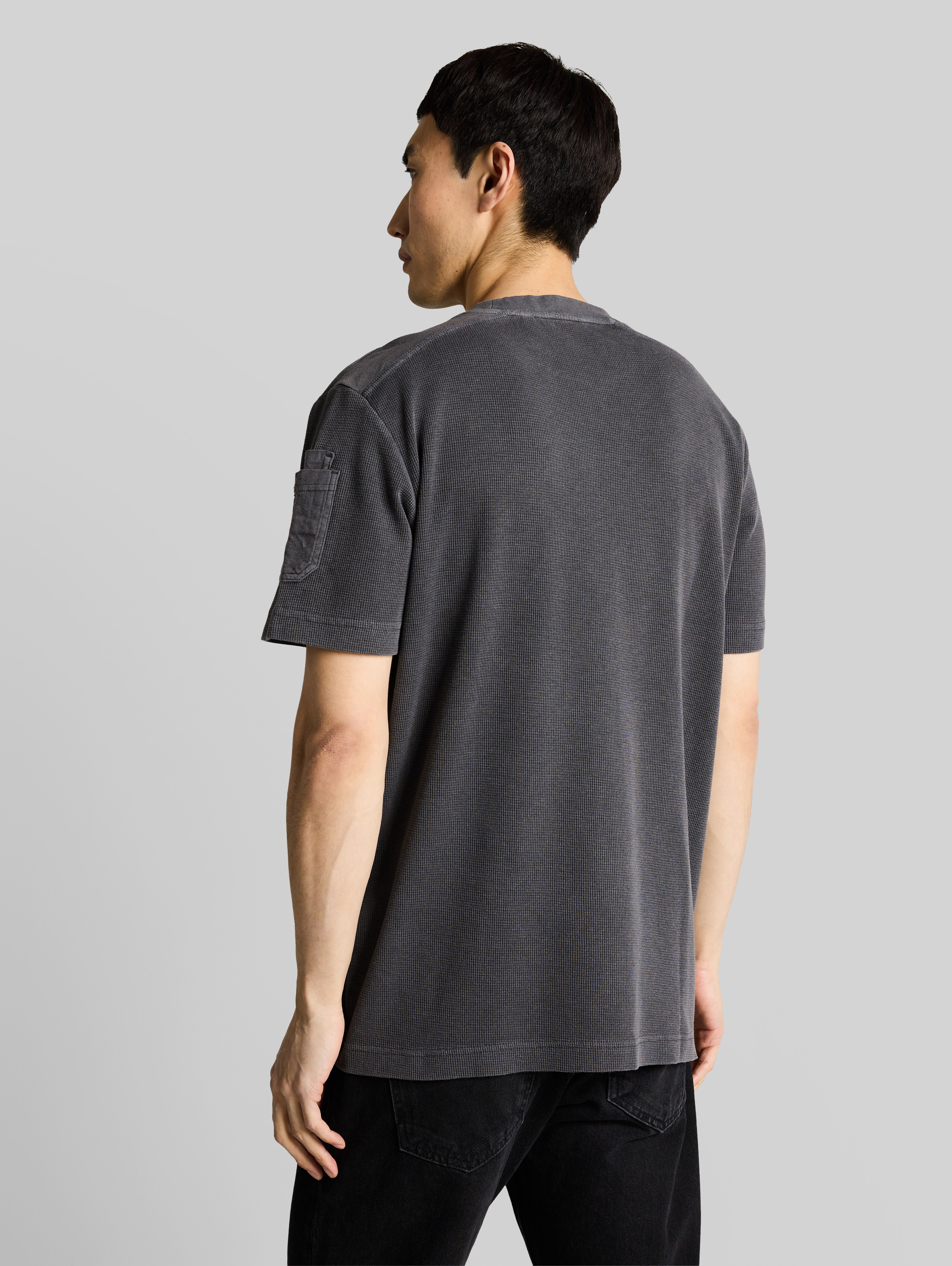 T-shirt with waffle texture in black by Tom Tailor