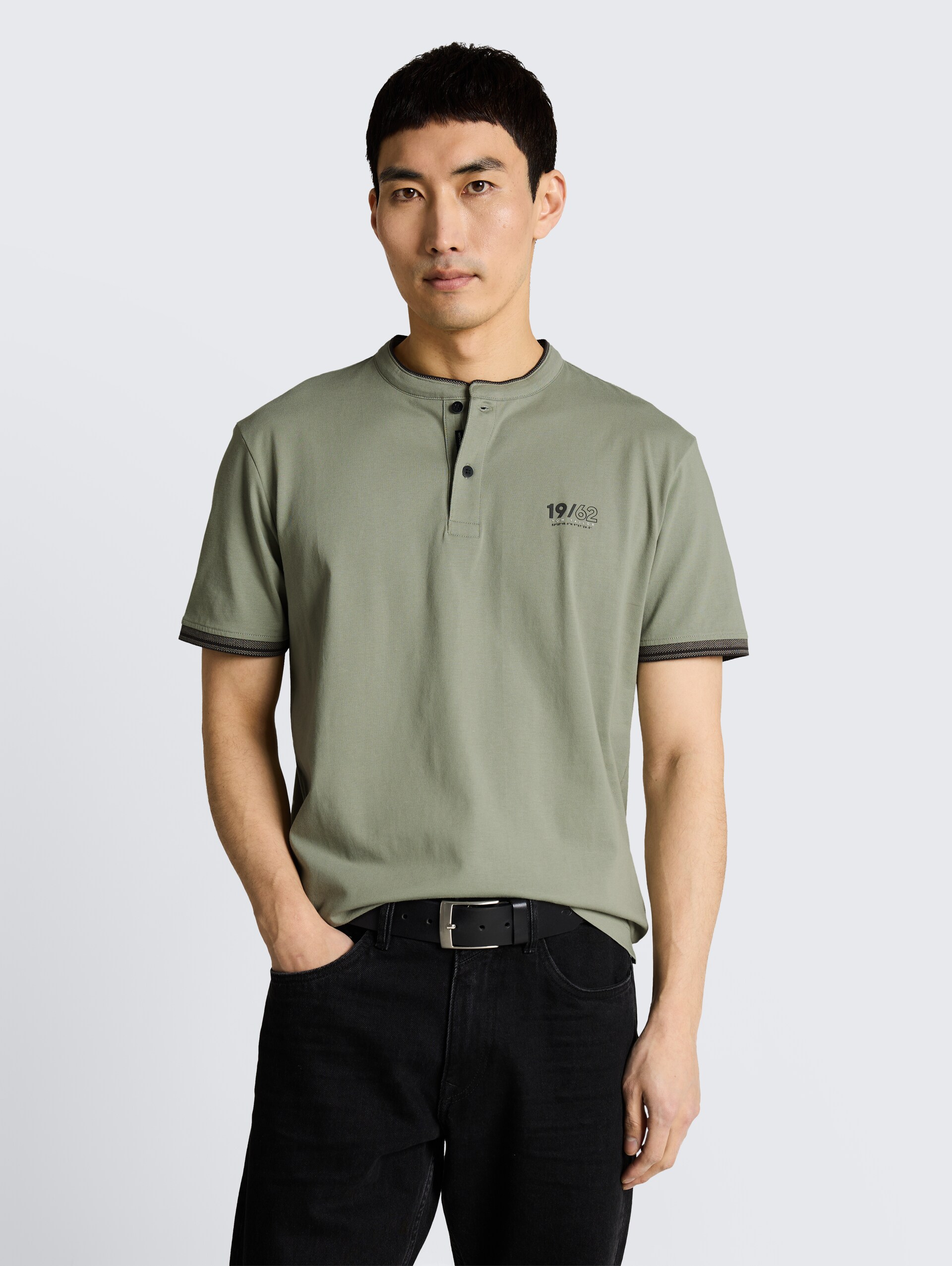 Poloshirt mit Stehkragen - Greyish Shadow Olive