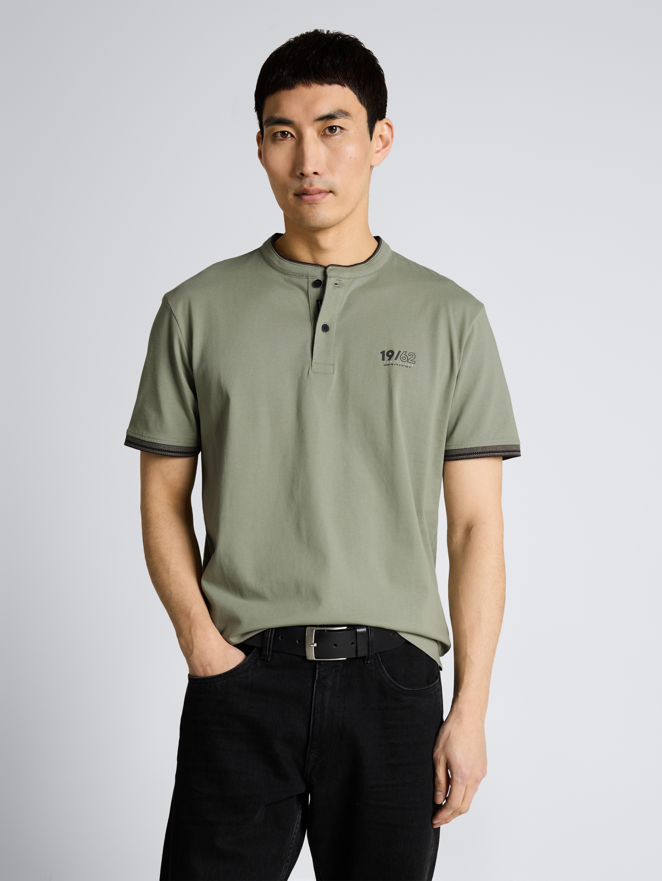 Poloshirt mit Stehkragen - Greyish Shadow Olive