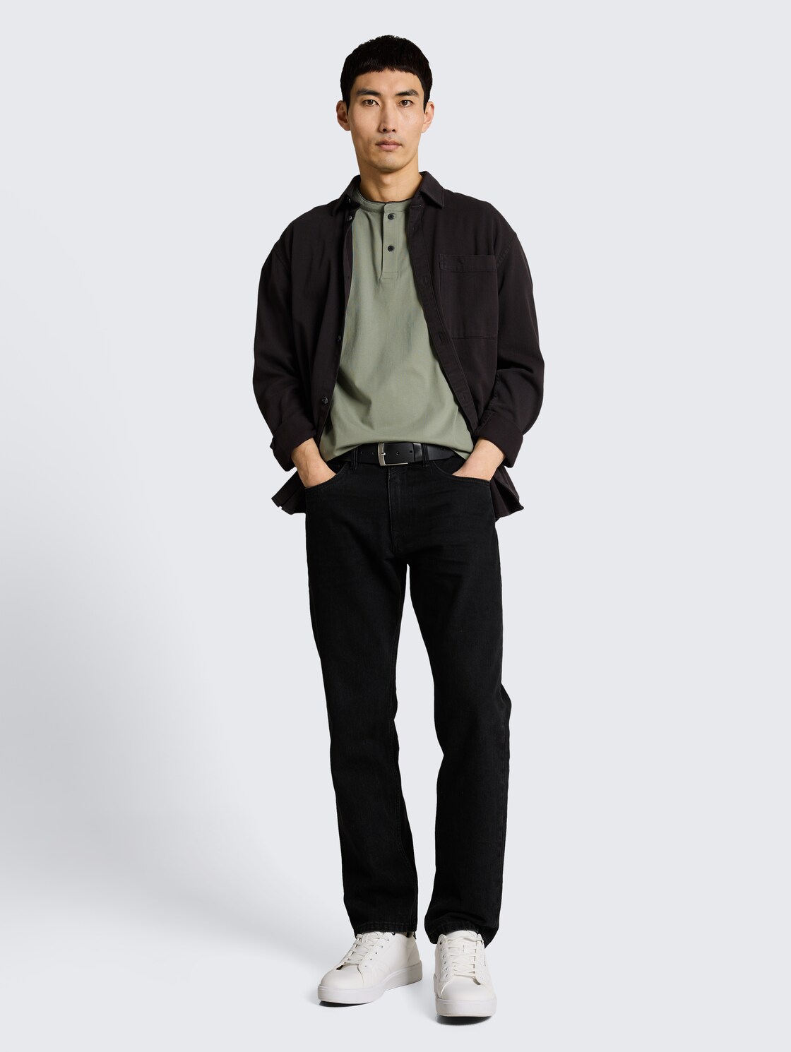 Poloshirt mit Stehkragen - Greyish Shadow Olive