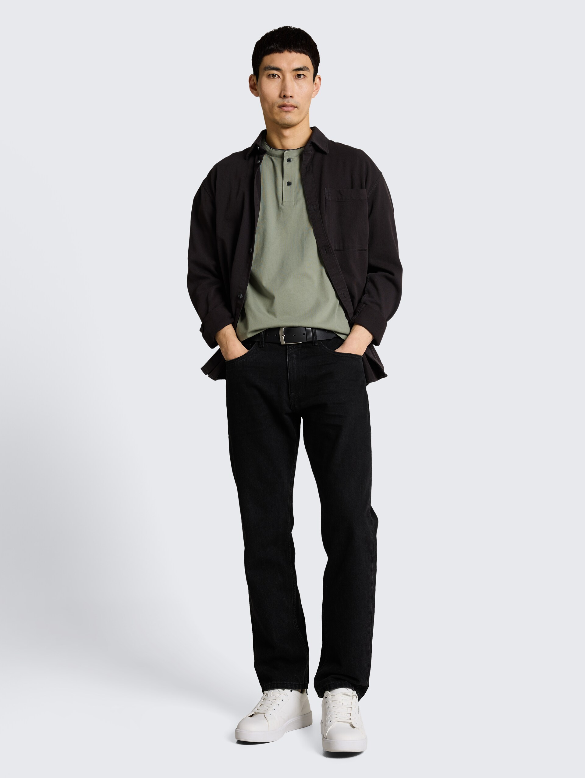 Poloshirt mit Stehkragen - Greyish Shadow Olive