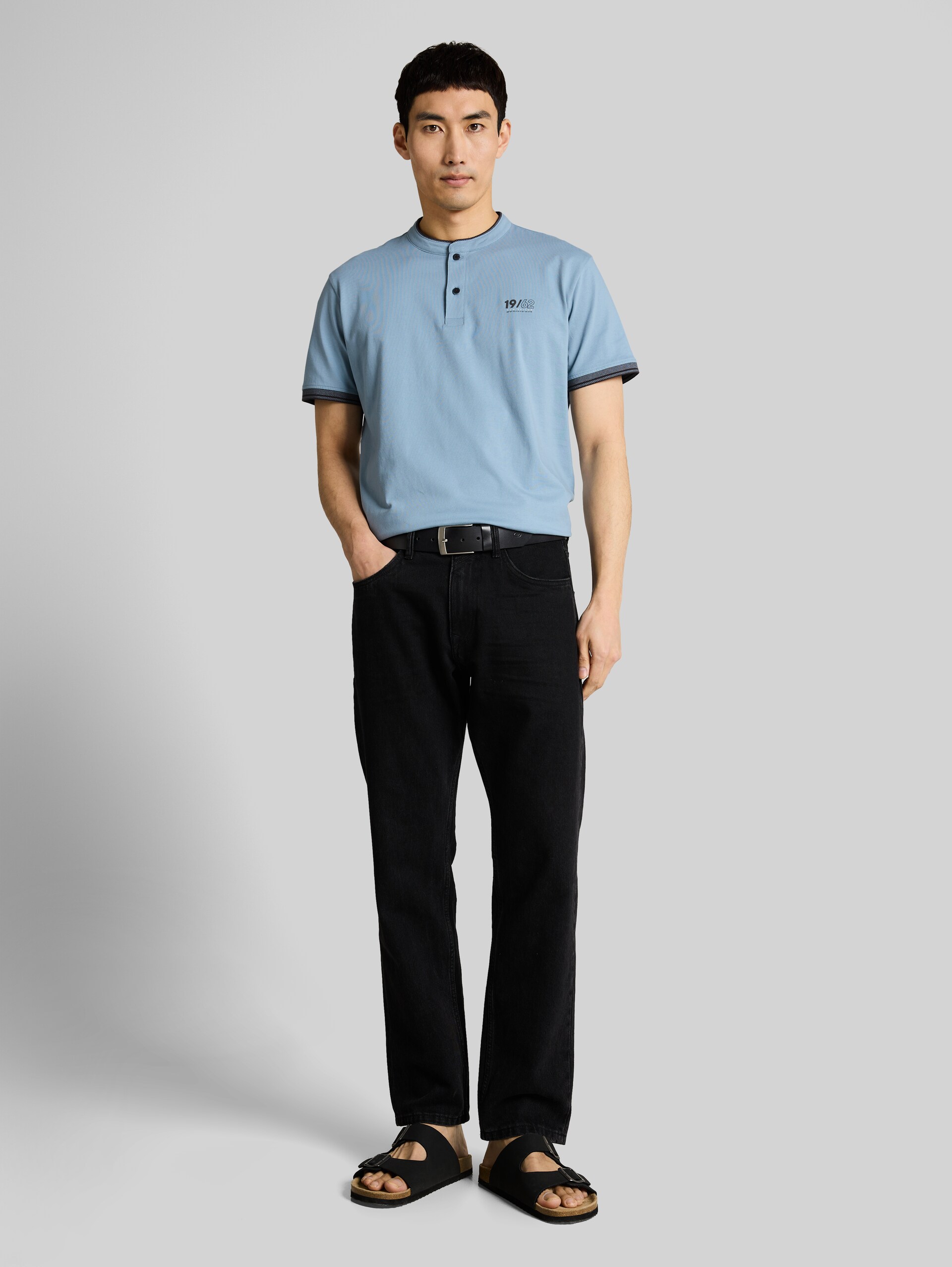 Poloshirt mit Stehkragen - mountain spring blue