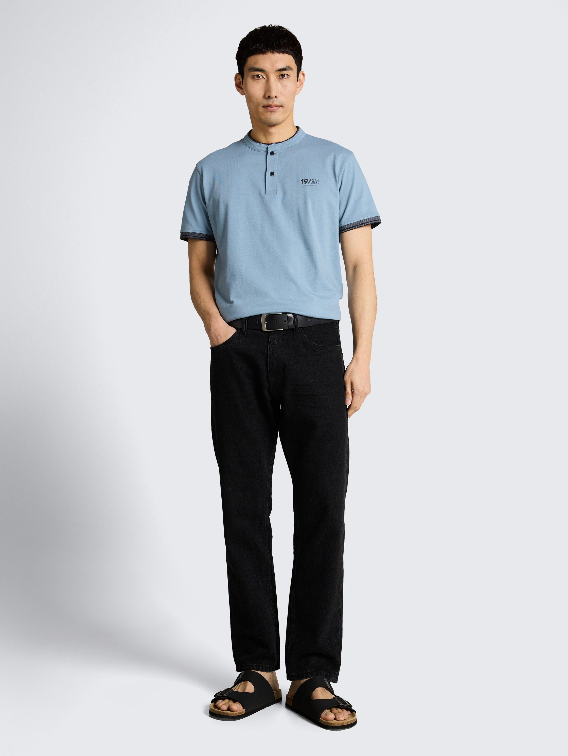 Poloshirt mit Stehkragen - mountain spring blue